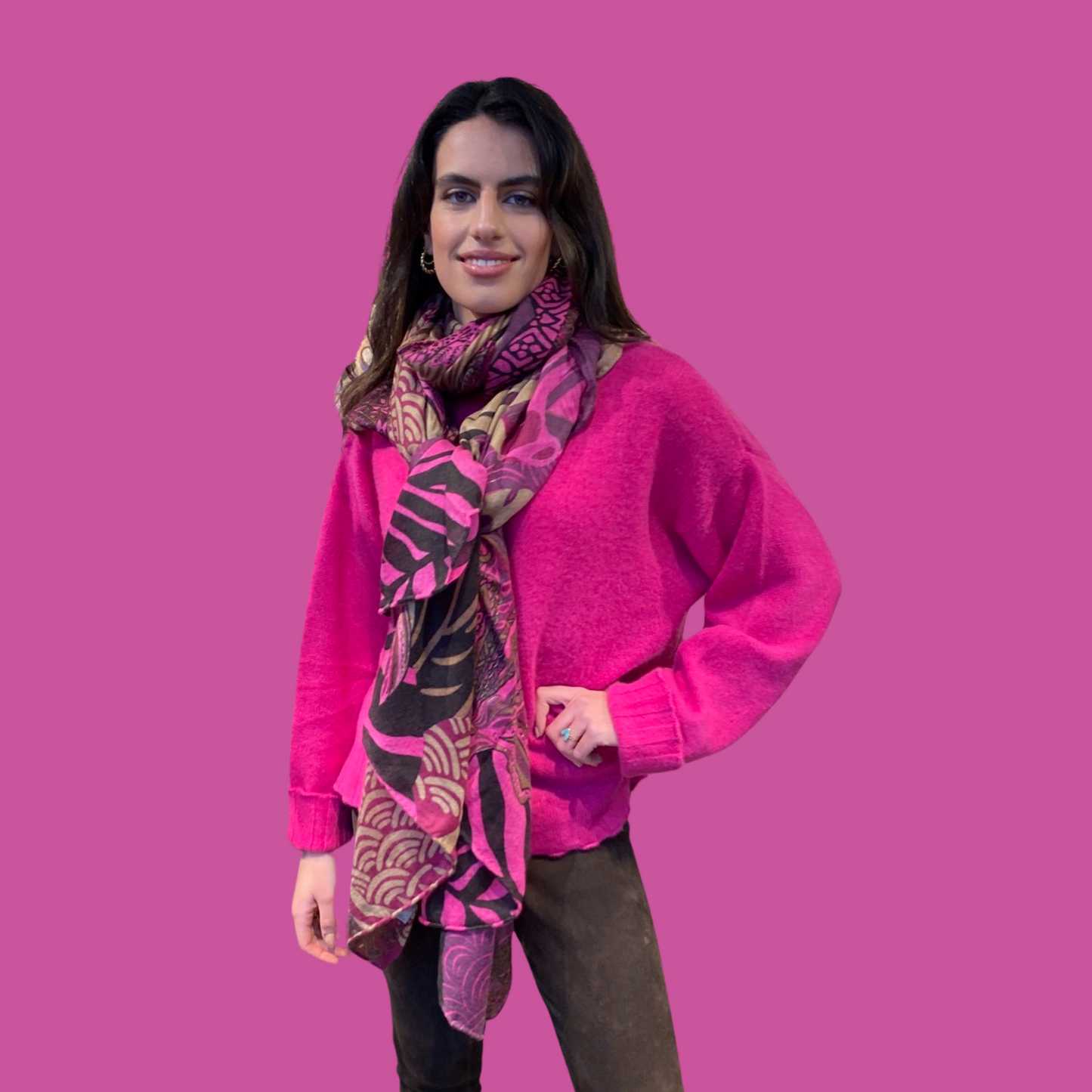 WILD FAMILY BONDS leichter Kaschmir-Schal, beige & pink, Limitiert auf 5 Stück