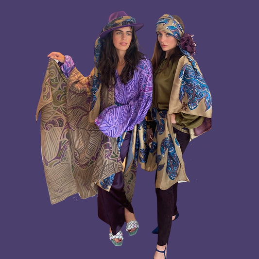 Cape JUNGLE LOVE Kaschmir Stola, olive & taupe, Unikat | STELLA ESVARA