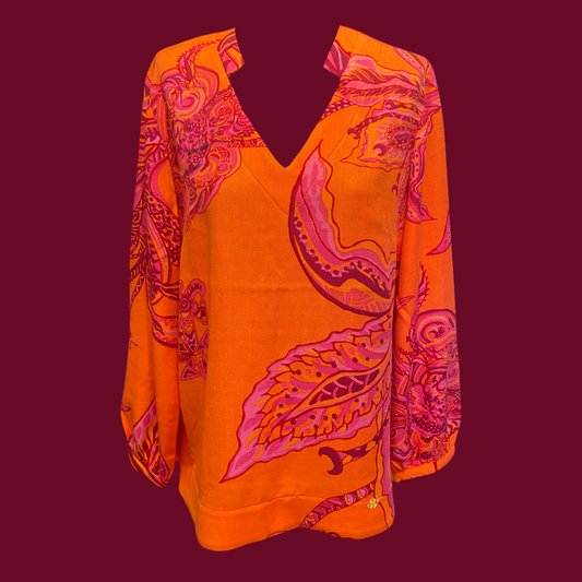 SOUL FLOWERS Wolle & Seiden Winter Tunika, orange & pink, UNIKAT