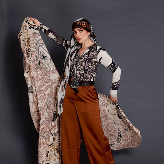 JUNGLE LOVE Kaschmir Cape/Stola, beige & taupe, limited, STELLA ESVARA