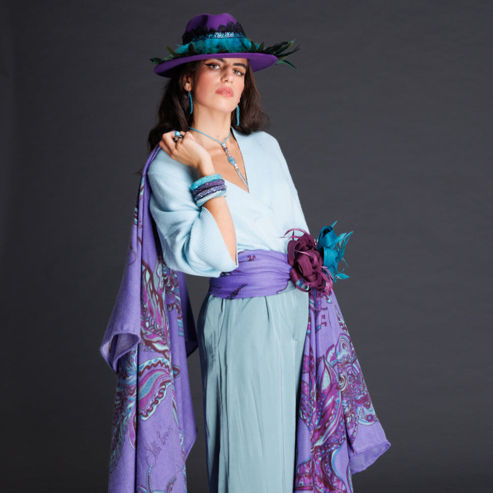 Cashmere stole cape “FLAMINGO GARDEN” LIMITED EDITION 3/6