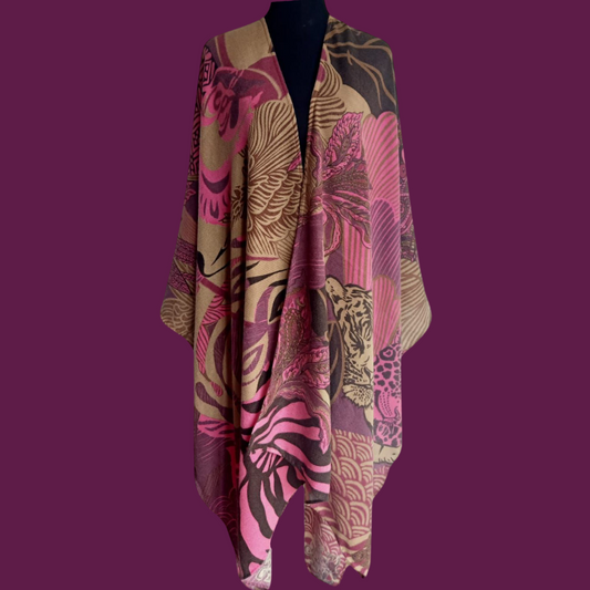 WILD FAMILY BONDS Kaschmir Cape/Stola, pink & mauve & olive, Limited Edition #5