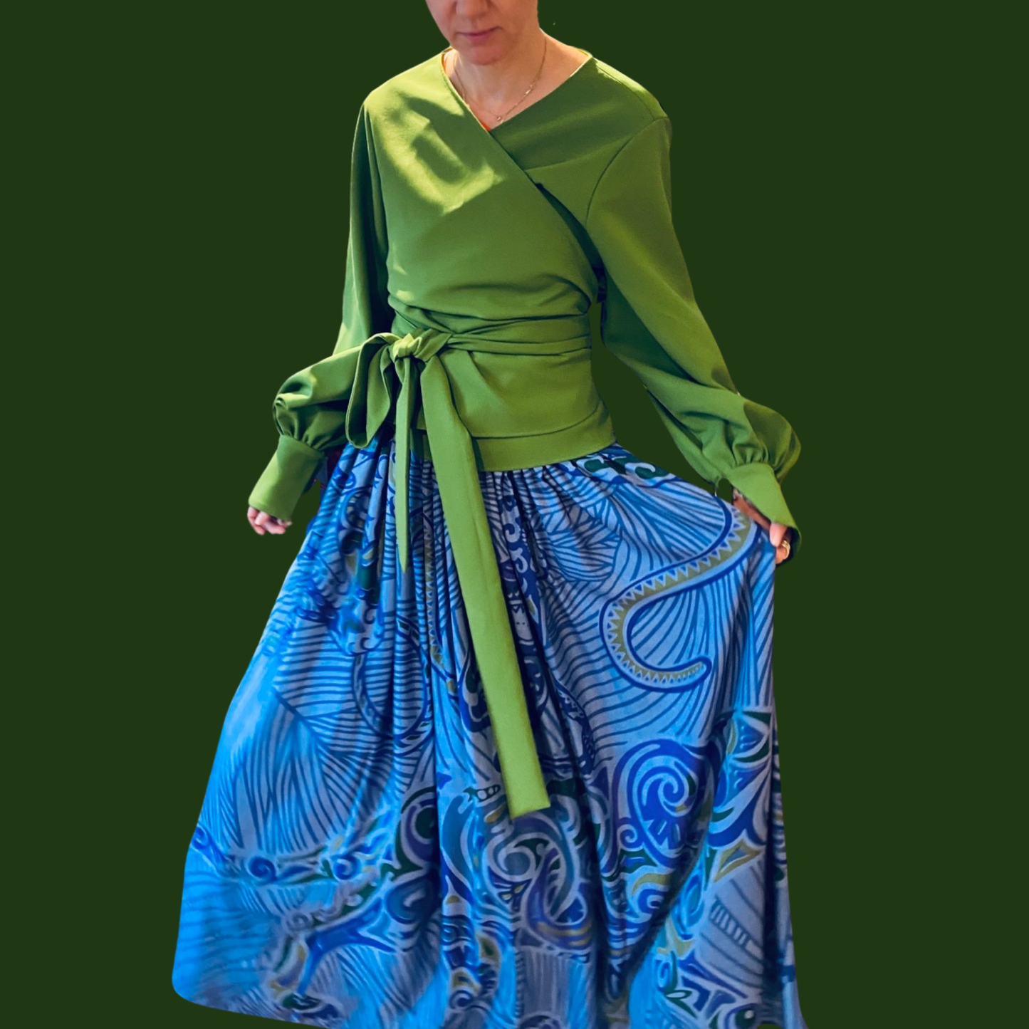 Maxi-Rock JUNGLE LOVE, Seide, blue & green, handmade, limitiert 2 St.