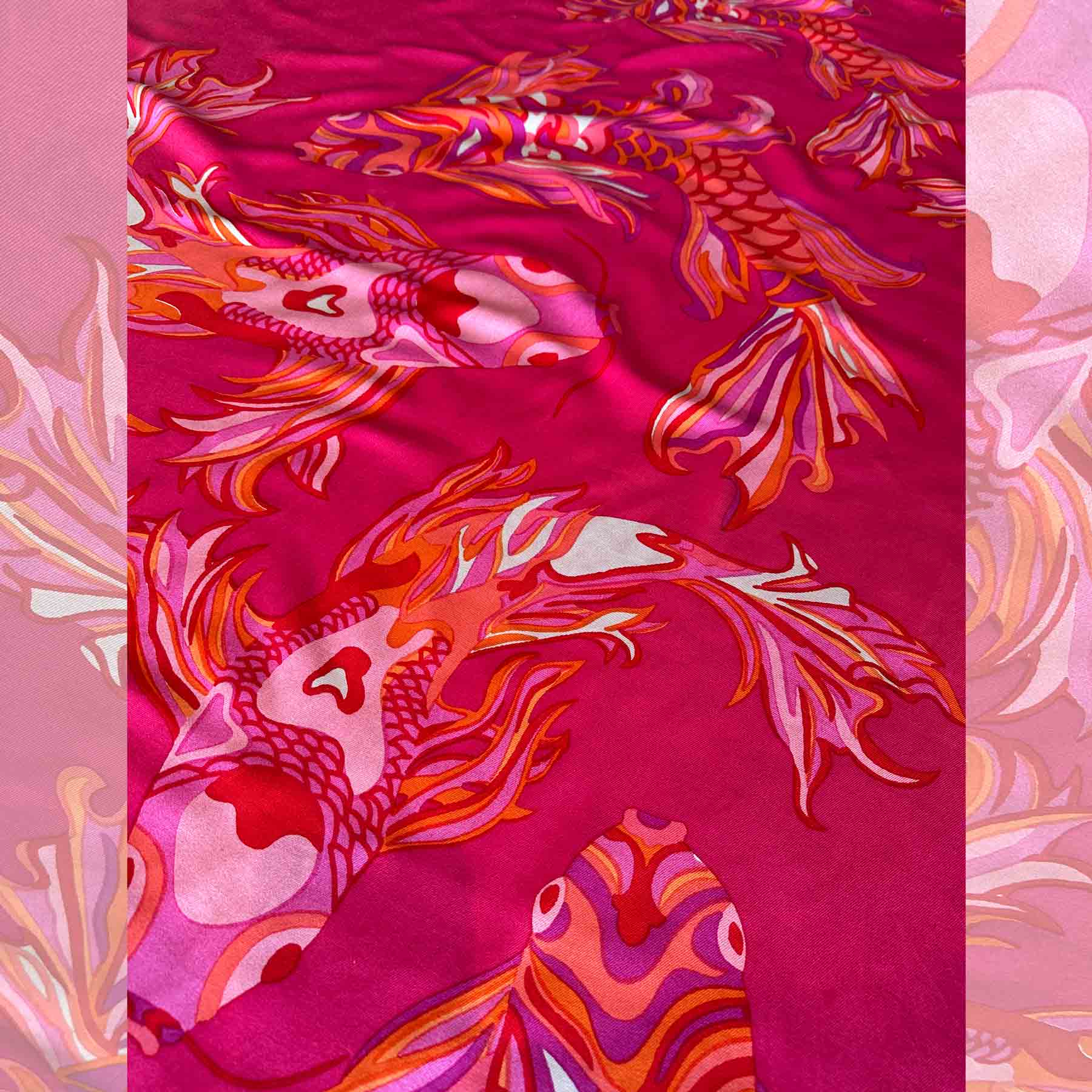 KOIS Schal doubleface, auf Seide bedruckt, 100x200, Rückseite 100% Kaschmir, Pink & Orange