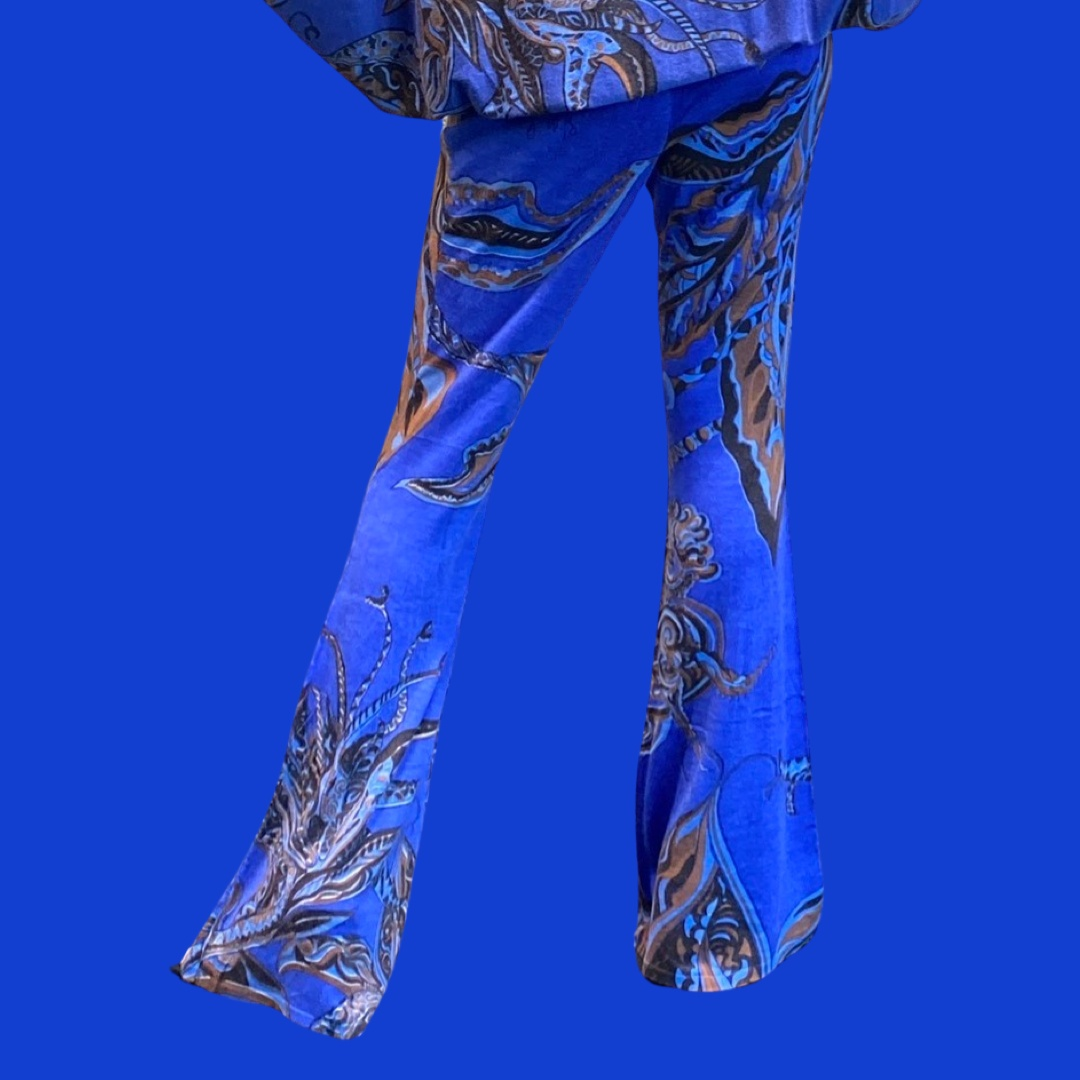 Hose SOUL FLOWERS, Feinstrick Kaschmir, mit Schlag, blau&braun, Ltd. 3