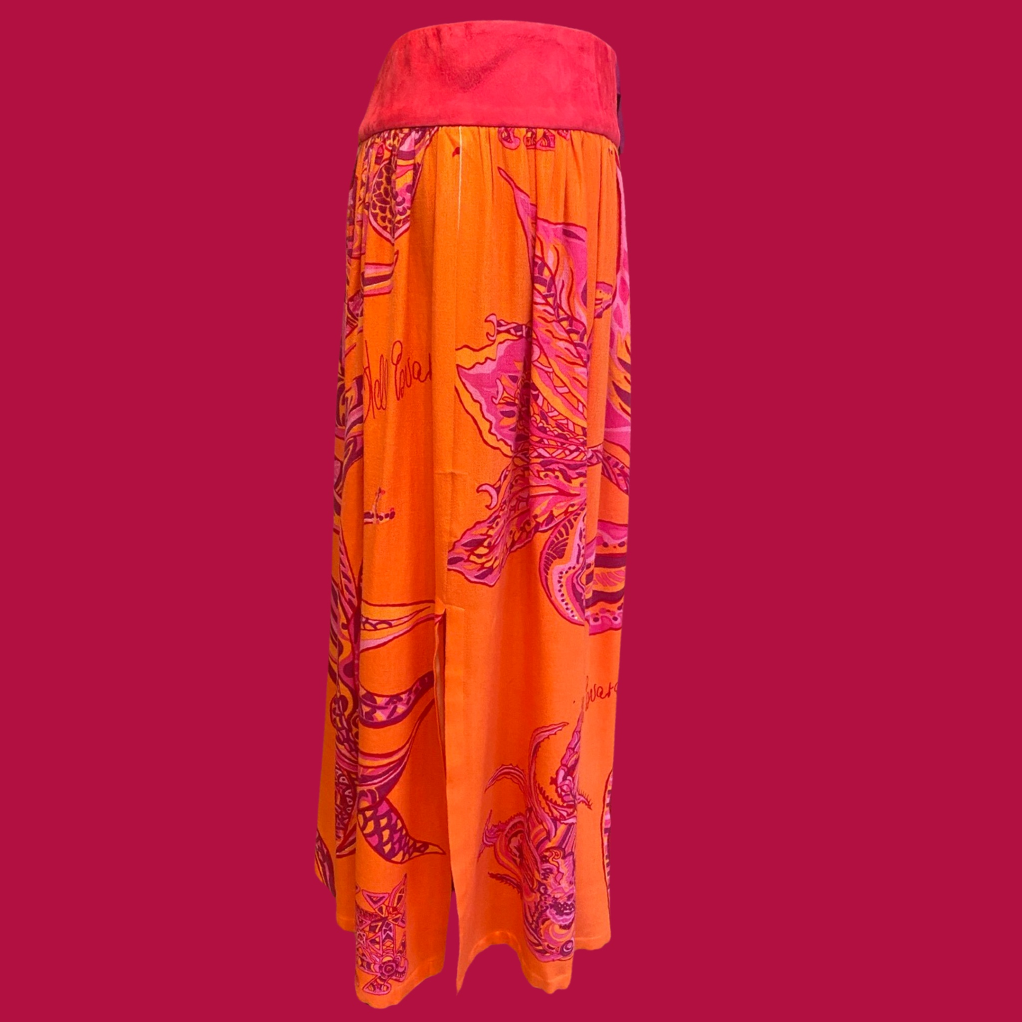 SOUL FLOWERS Maxi-Rock, orange & pink, Wolle-Seide, Unikat