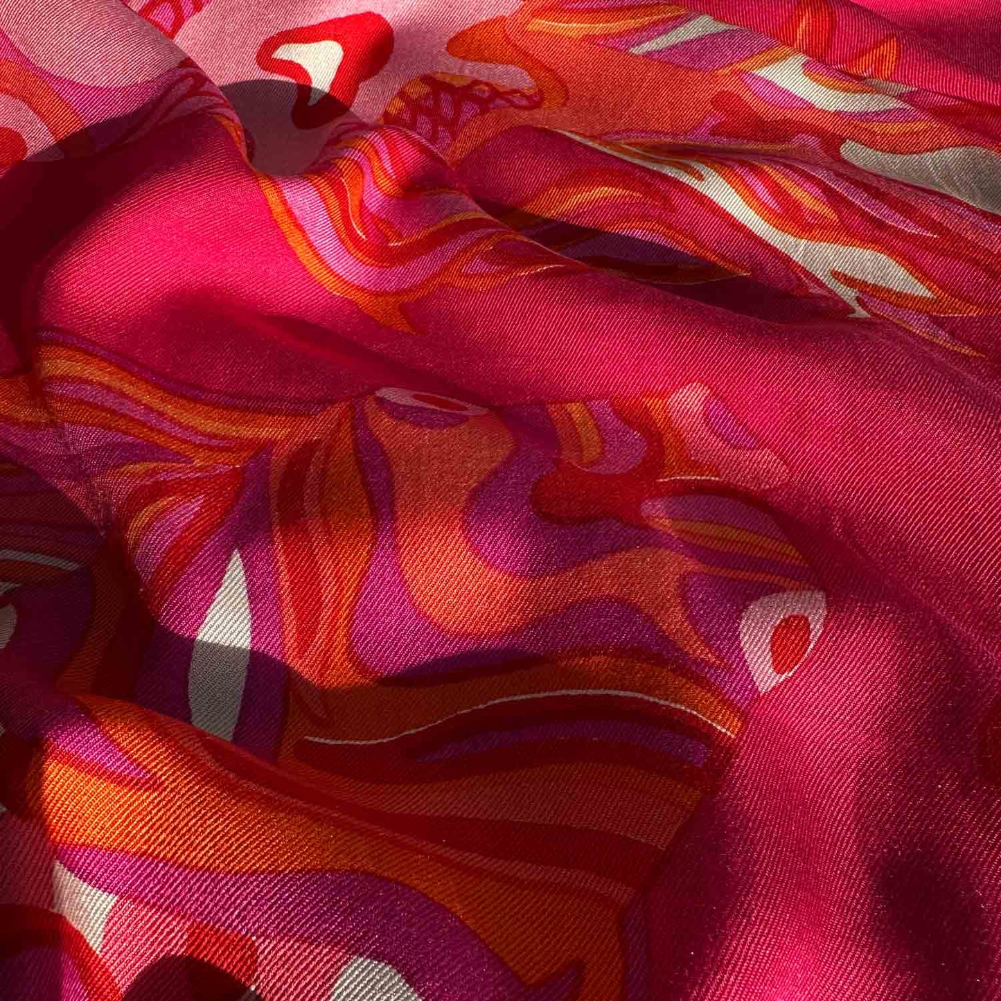 KOIS Schal doubleface, auf Seide bedruckt, 100x200, Rückseite 100% Kaschmir, Pink & Orange
