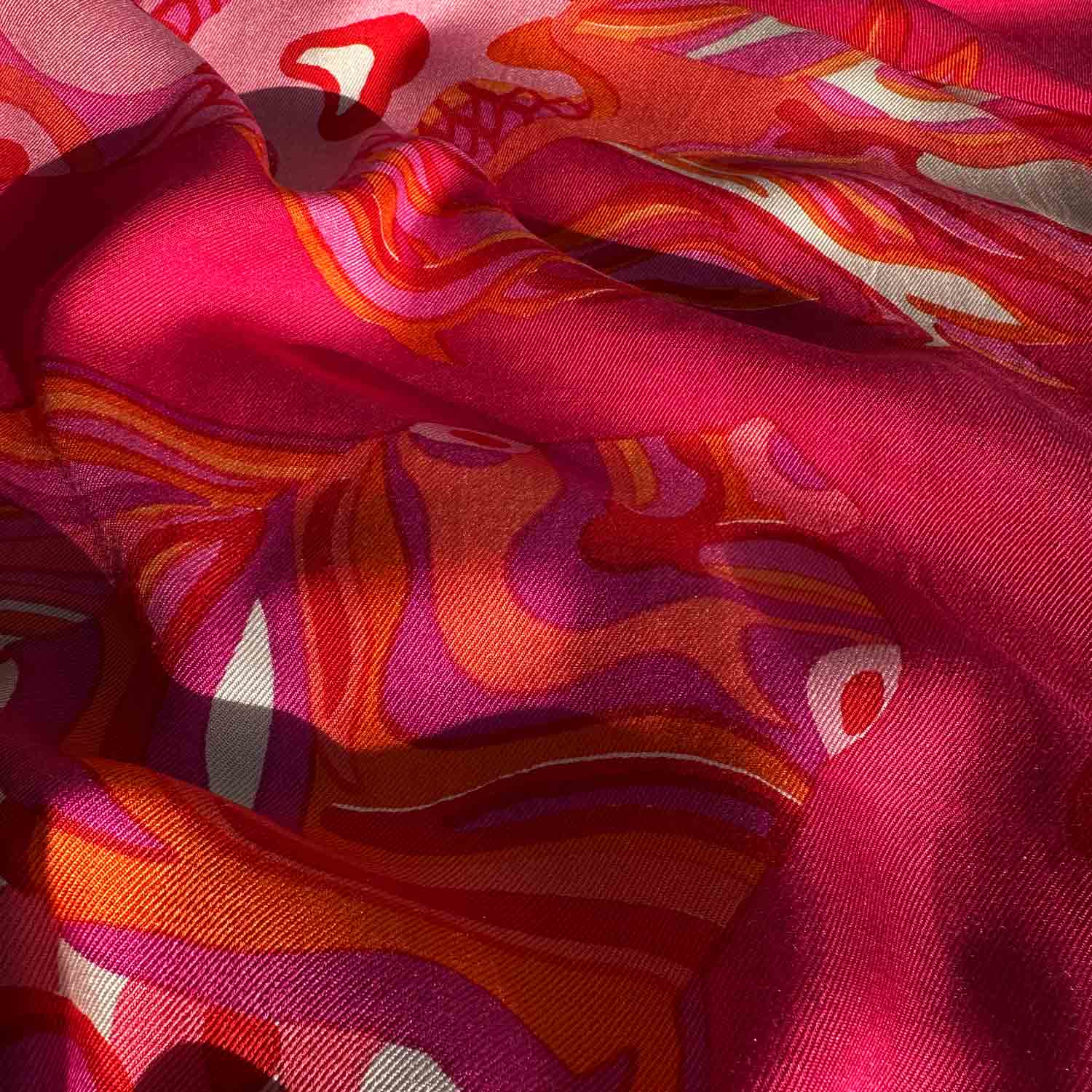 KOIS Schal doubleface, auf Seide bedruckt, 100x200, Rückseite 100% Kaschmir, Pink & Orange