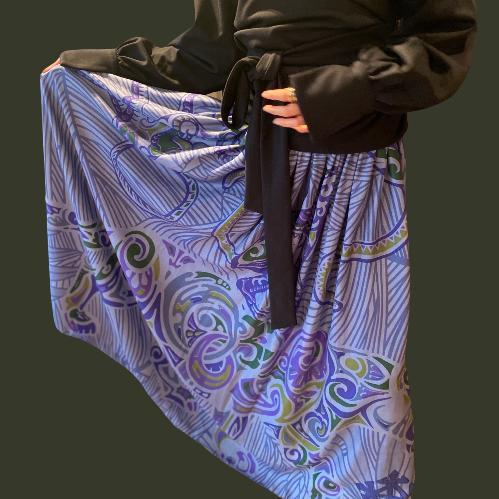 Maxi-Rock JUNGLE LOVE, Seide, blue & green, handmade, limitiert 2 St.