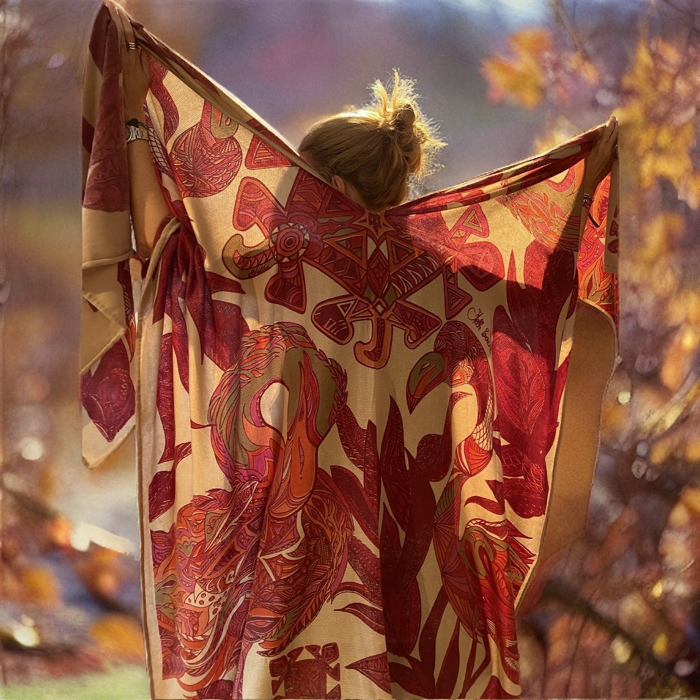 FLAMINGO GARDEN Kaschmir Cape/Stola, autumn rust & beige, limited 4/6