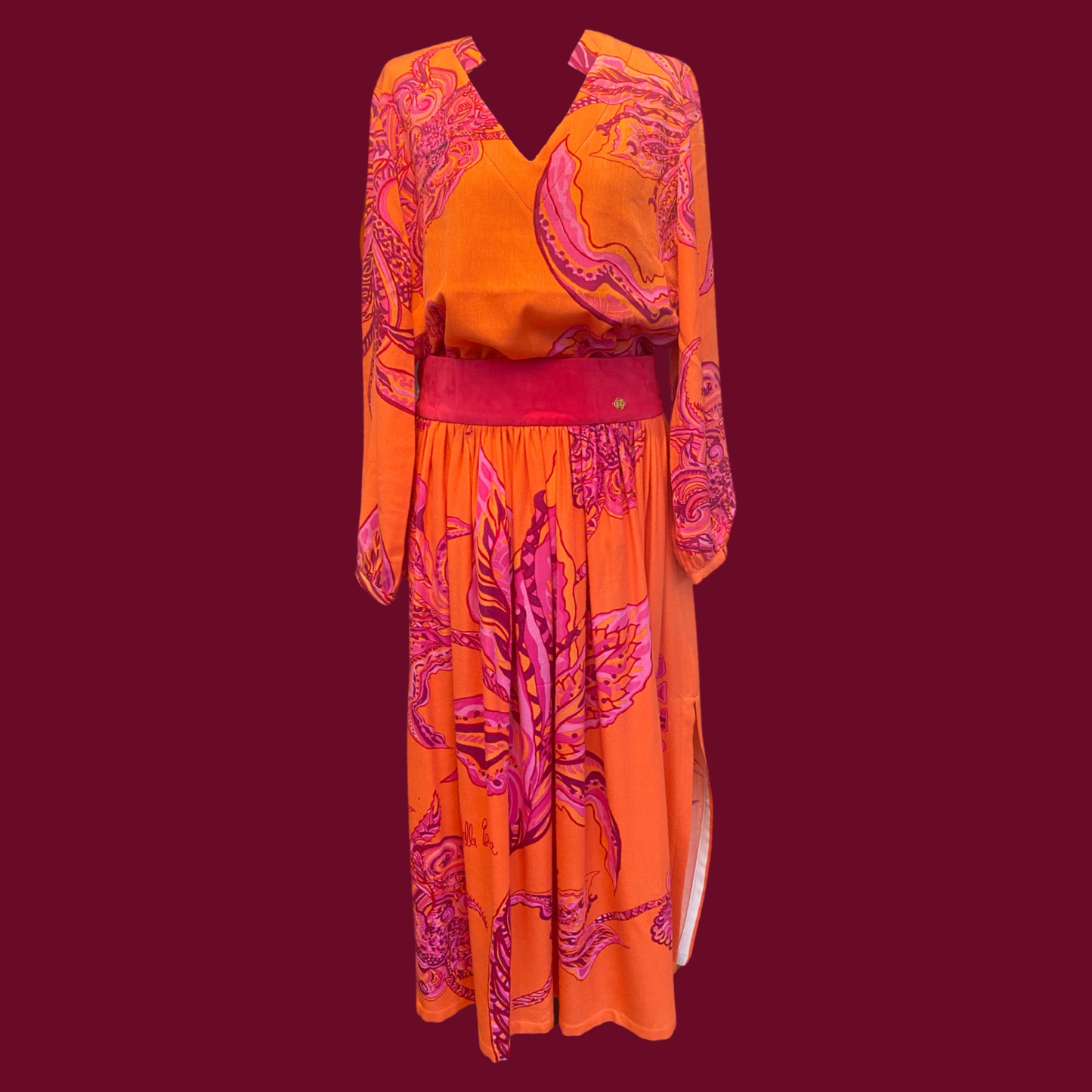 SOUL FLOWERS Maxi-Rock, orange & pink, Wolle-Seide, Unikat