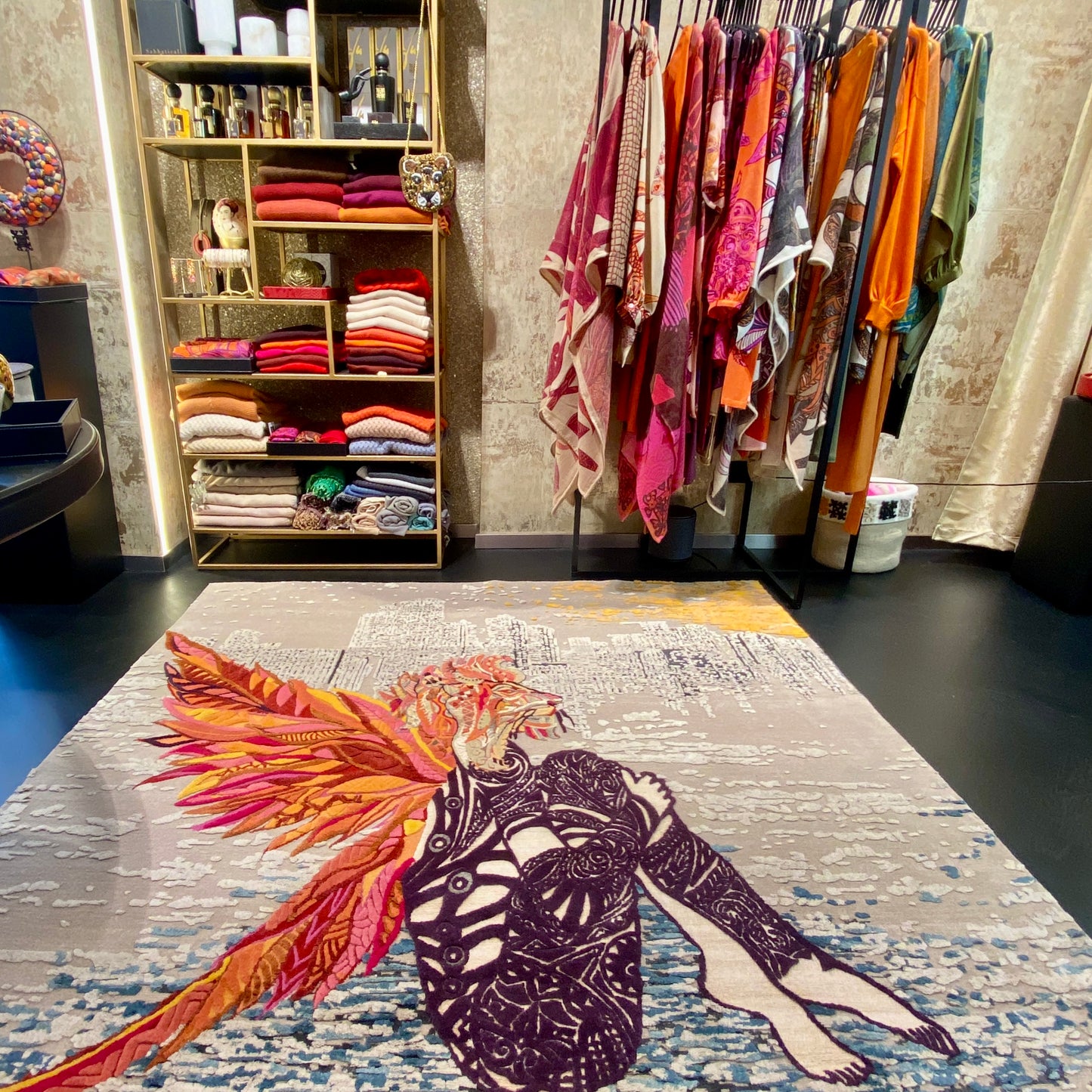 “FIREANGEL” drawing knotted as a carpet in 3D - 140x140 cm