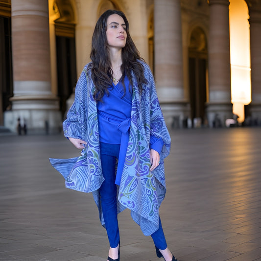 JUNGLE LOVE Kaschmir Cape/Stola, blue & gray, Unikat