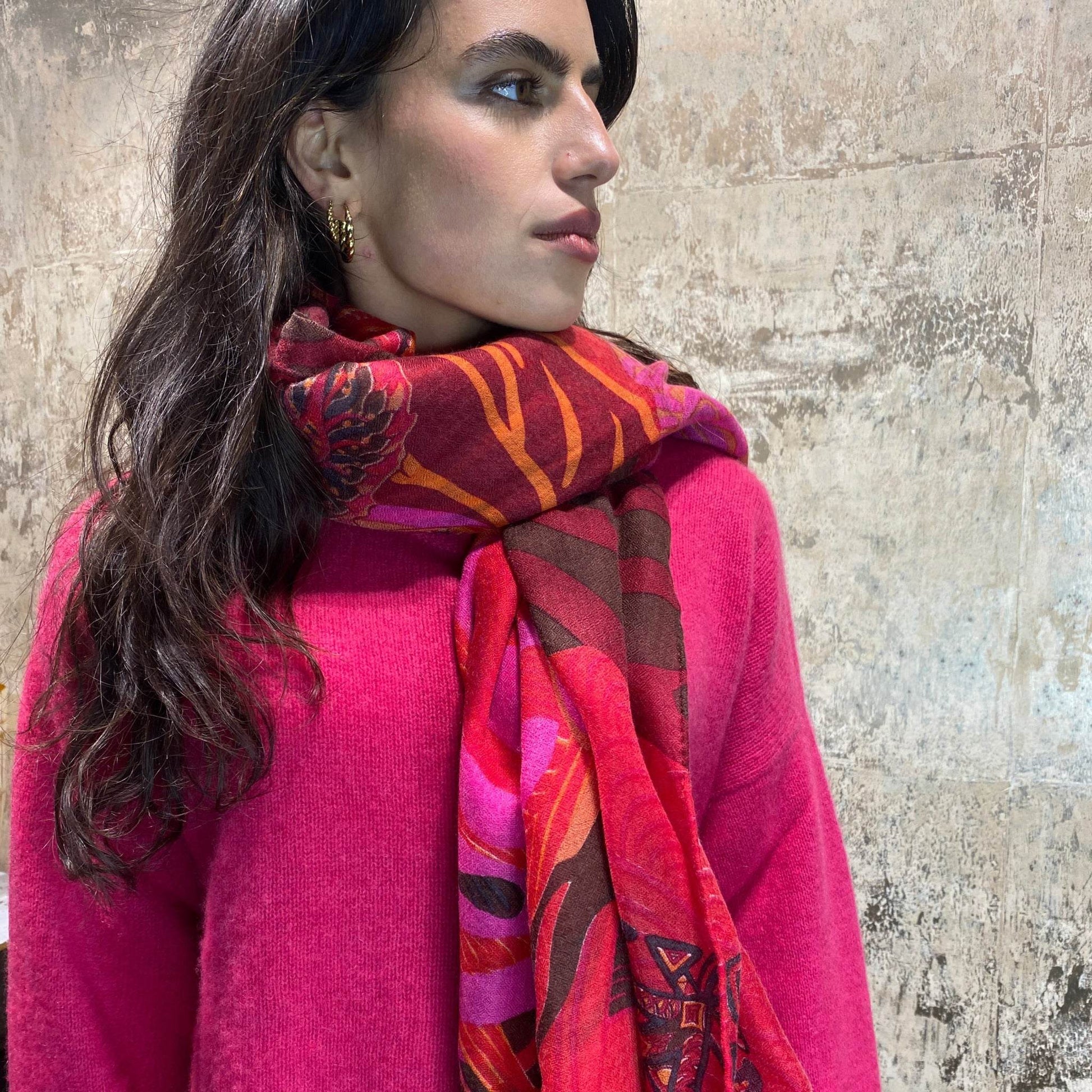 WILD FAMILY BONDS leichter Kaschmirschal, marsala red&pink, Ltd. 5 St.