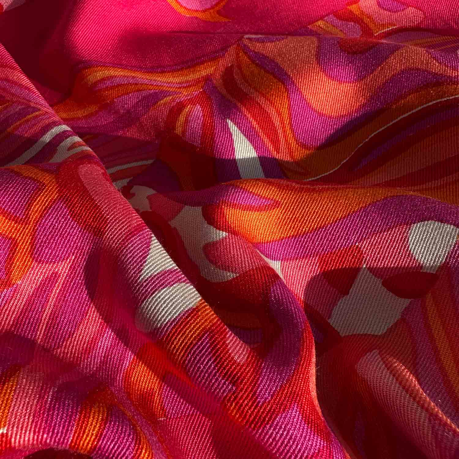 KOIS Schal doubleface, auf Seide bedruckt, 100x200, Rückseite 100% Kaschmir, Pink & Orange