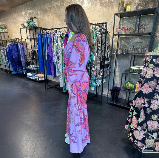 Maxi Kleid SOUL FLOWERS, handgewobene 100 % Seide, pink & purple, Unikat