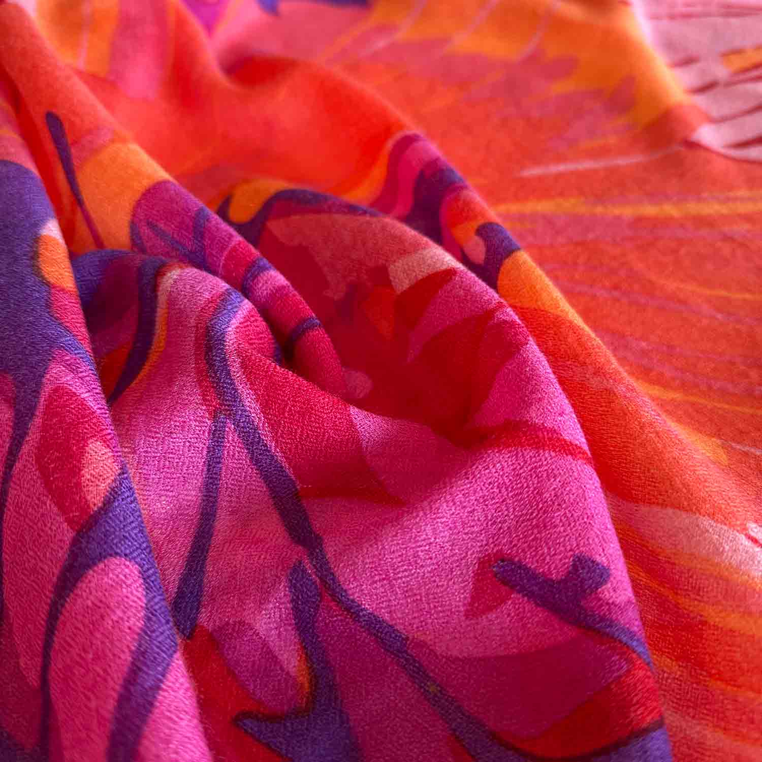 METHAMORPHOSE Kaschmir Carre Tuch, Lila, Orange, Burgund, Pink. Limitiert 3/5