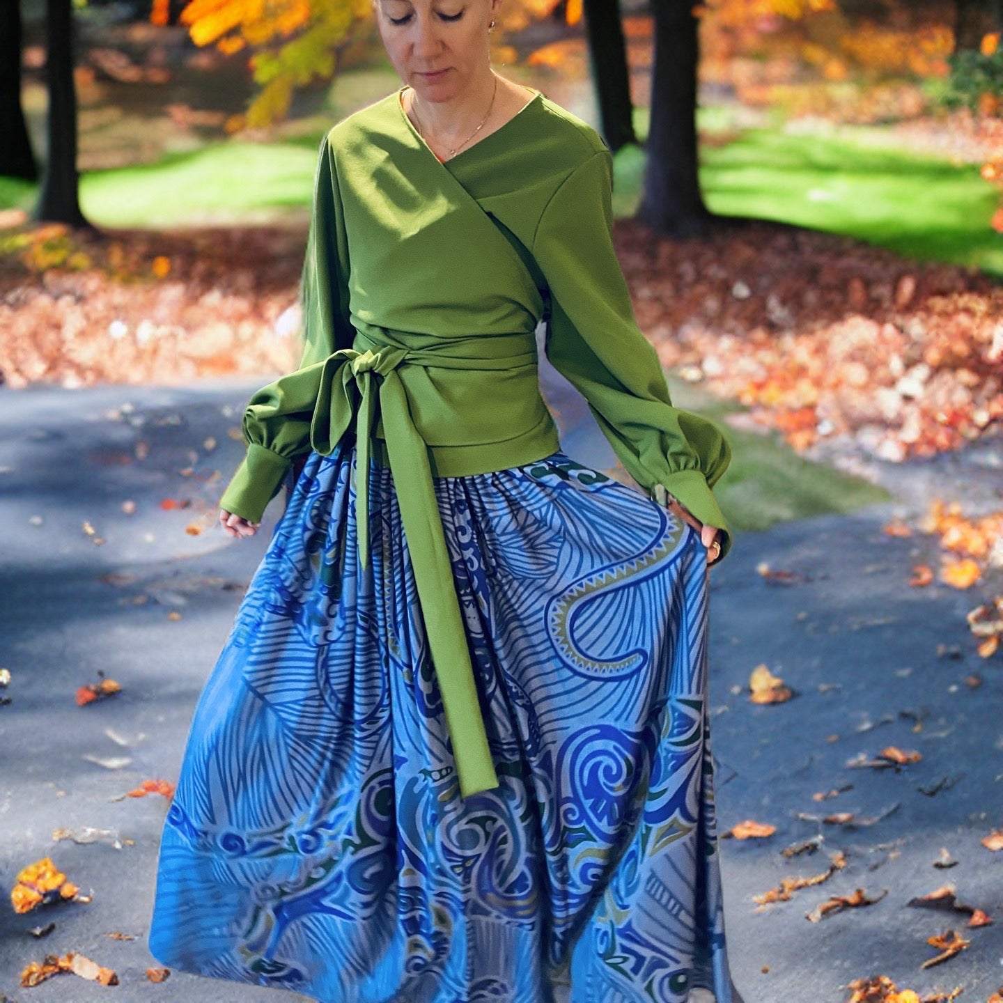 Maxi-Rock JUNGLE LOVE, Seide, blue & green, handmade, limitiert 2 St.