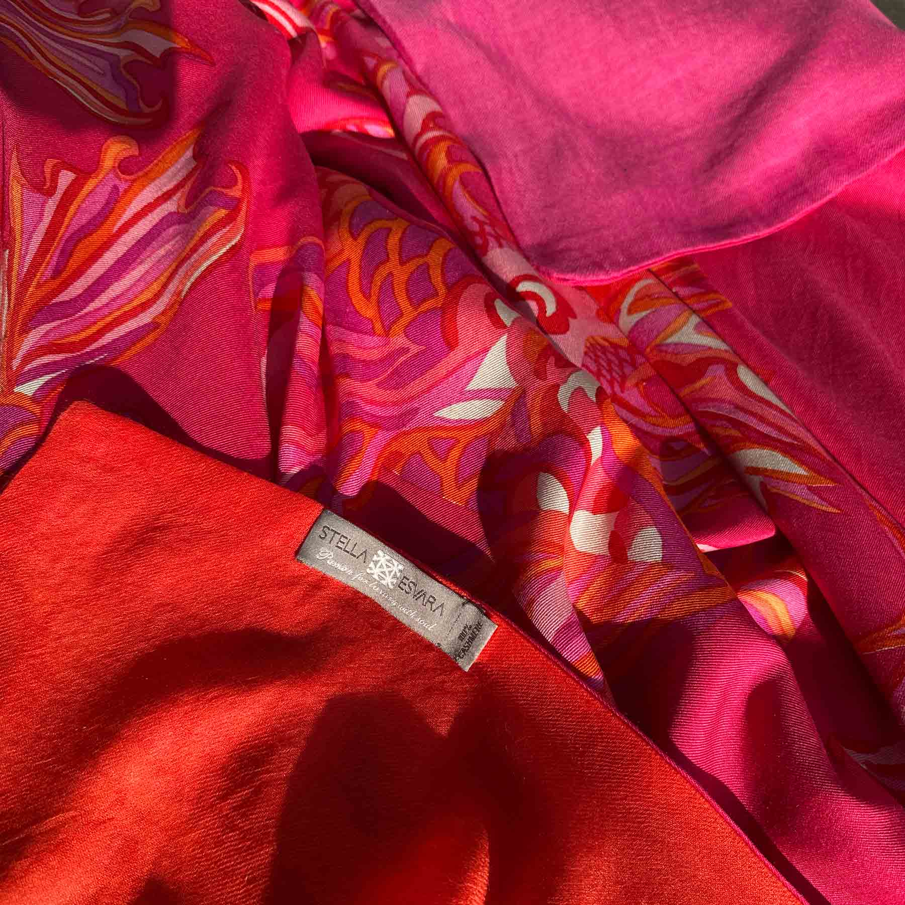 KOIS Schal doubleface, auf Seide bedruckt, 100x200, Rückseite 100% Kaschmir, Pink & Orange