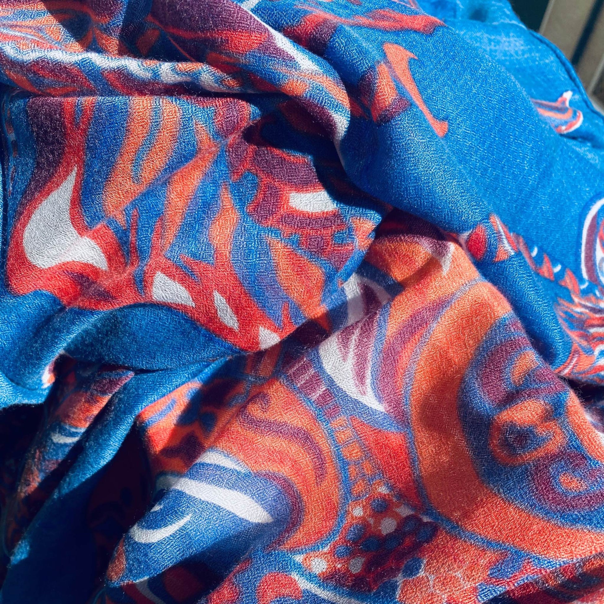 Schal SOUL FLOWERS leichter Baby-Kaschmir, blue&orange, limitiert 5 St