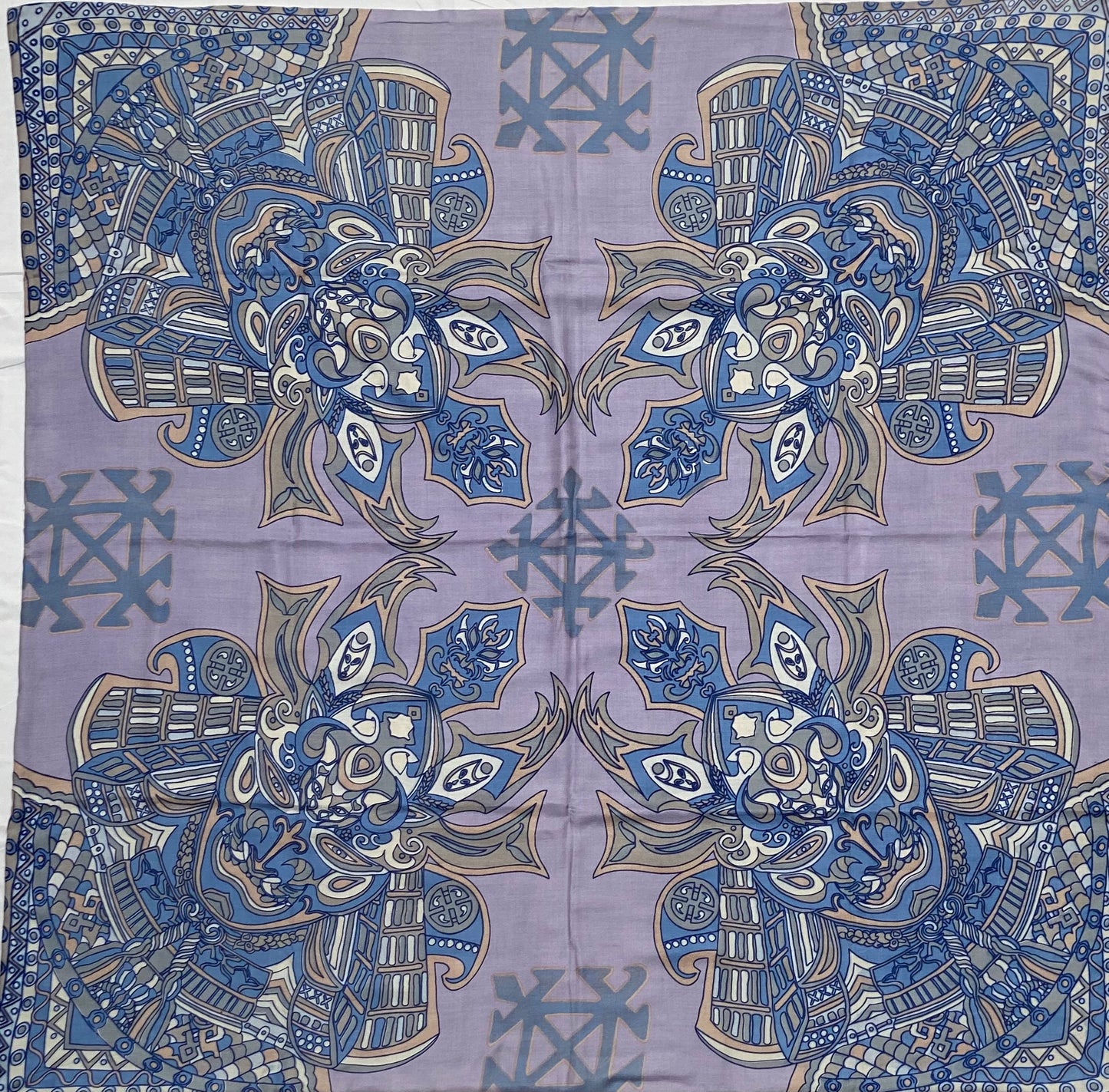 “4 SAMURAIS”- 150x150 XL Tuch/Stola - Kaschmir & Seide Doubleface, Lila/blau/violett- Limited Edition #2