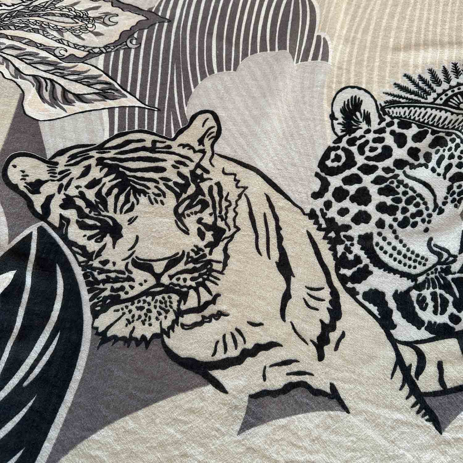 WILD FAMILY BONDS sehr leichter Kaschmirschal, beige black & taupe - Limitiert auf 3 Stück