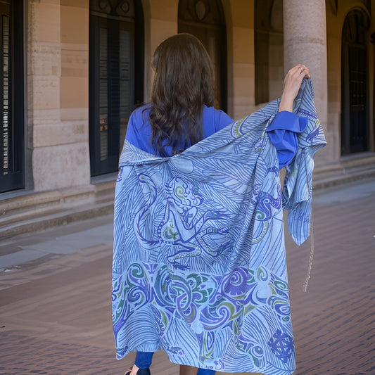 JUNGLE LOVE Kaschmir Cape/Stola, blue & gray, Unikat