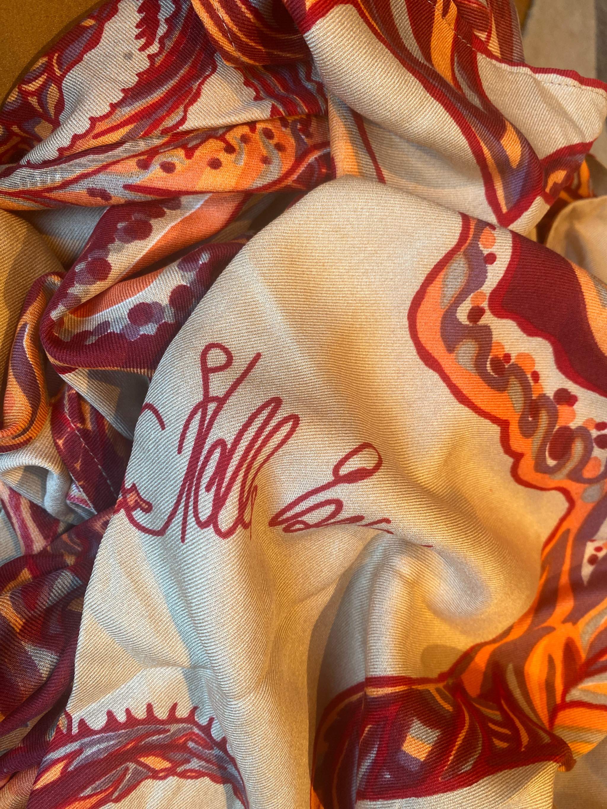 Tunika SOUL FLOWERS 100 % Wolle & Seide, beige & orange & Rost, UNIKAT