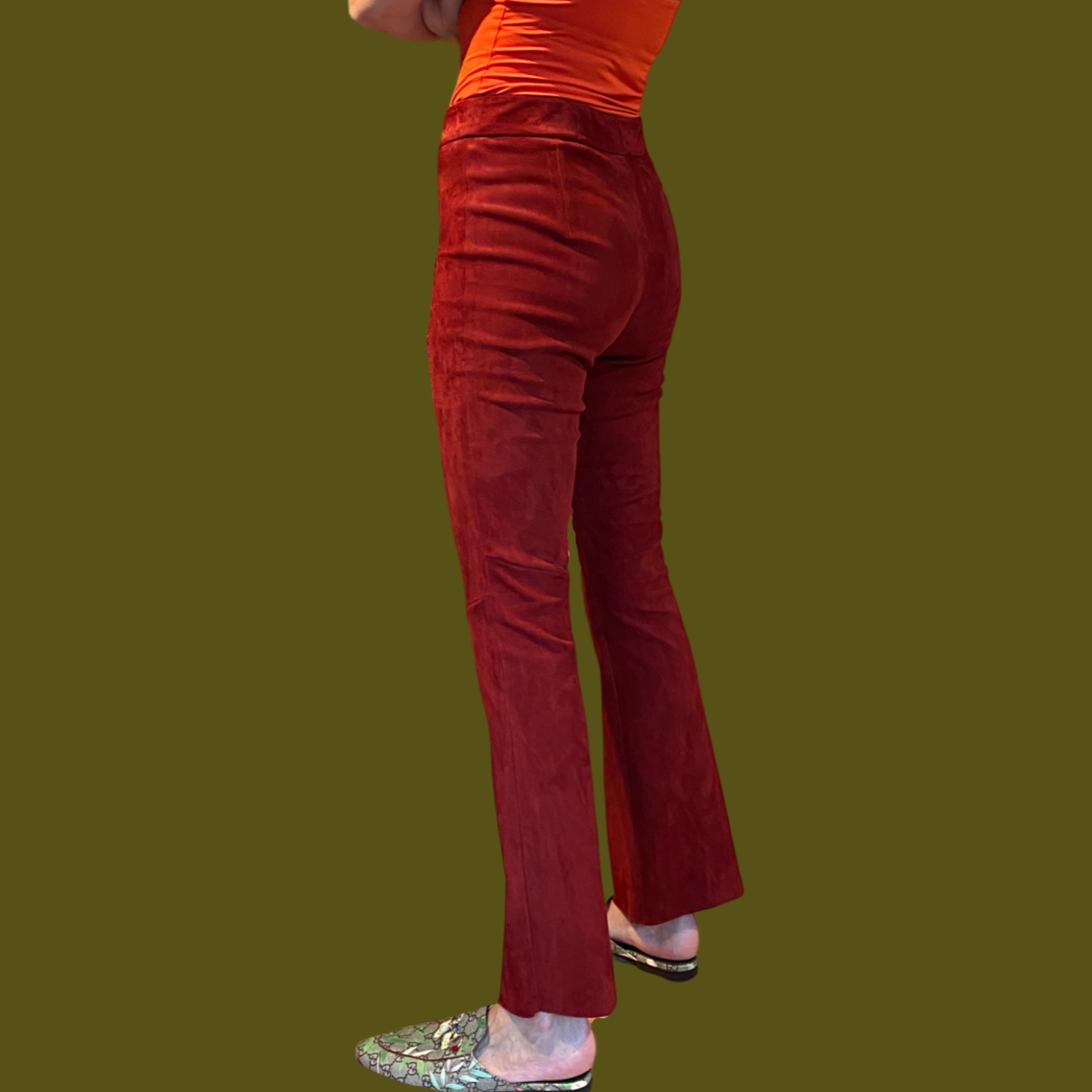 Lederhose mit Schlag aus Stretchlammleder, brick, Maßkonfektion