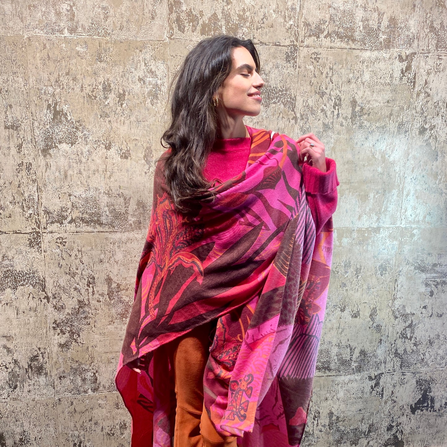 WILD FAMILY BONDS Kaschmir Cape/Stola, pink & mauve & red, Limited Edition # 5