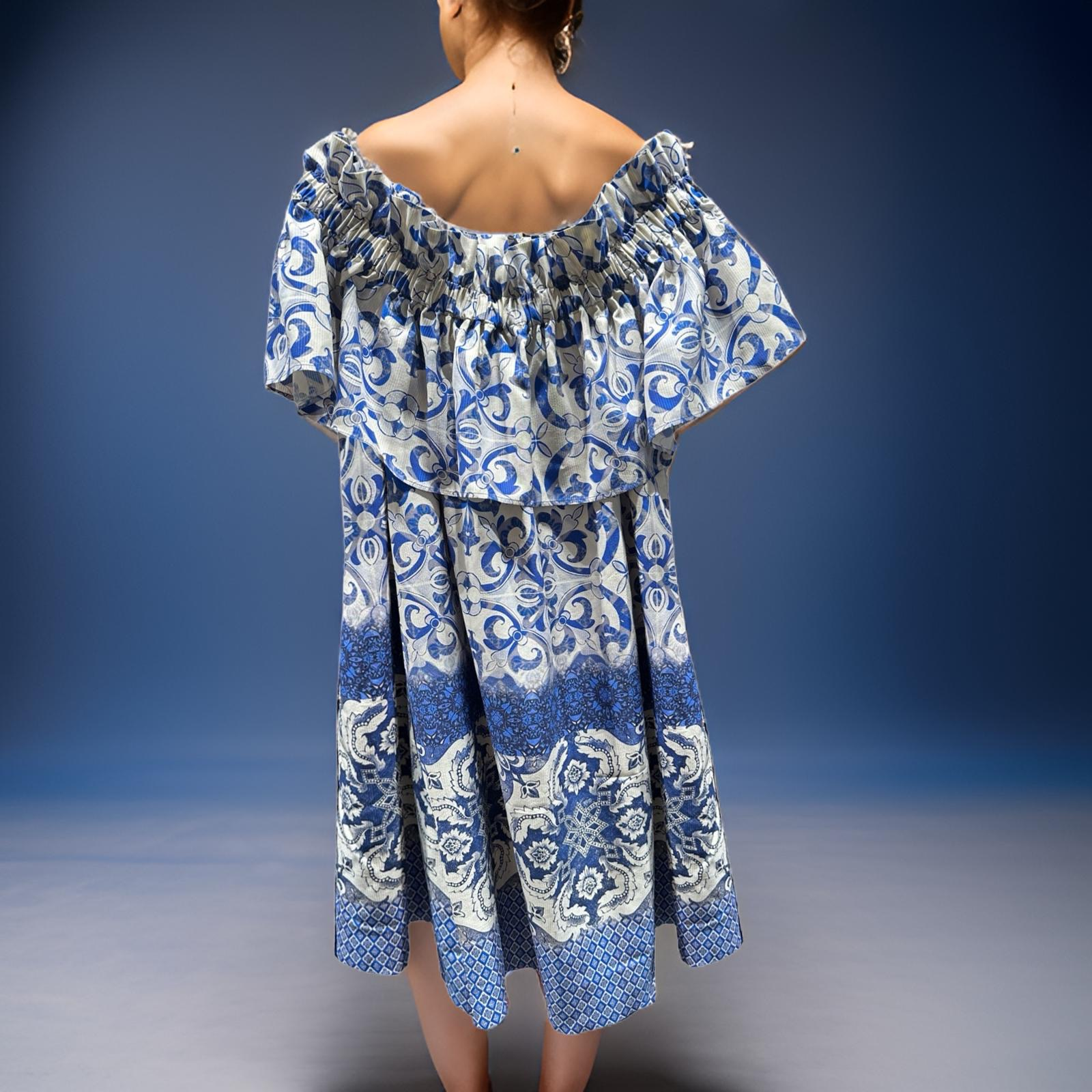 TIMELESS SUSTAINABLE COLLECTION Sommerkleid Carmen, Majolica Baumwolle, M, Unikat