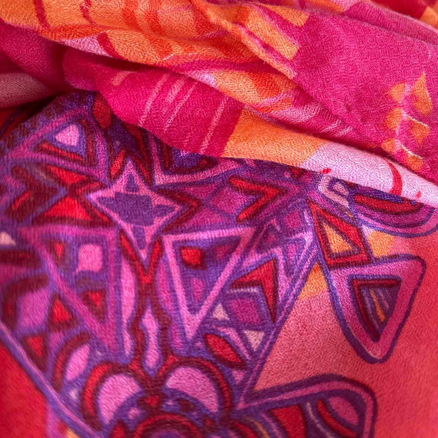 METHAMORPHOSE Kaschmir Carre Tuch, Lila, Orange, Burgund, Pink. Limitiert 3/5