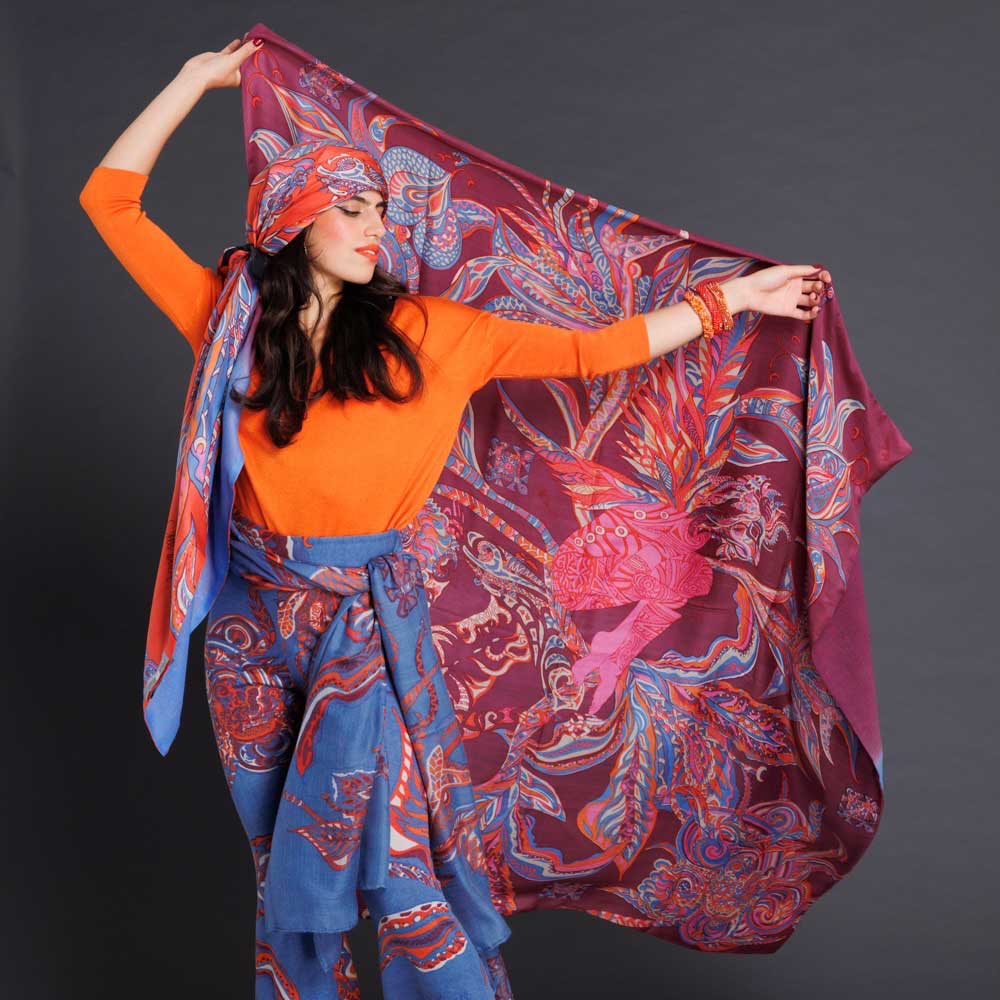 BONDED IN GARDEN EDEN Kaschmir & Seidentuch, Doubleface, Plum, LIMITED EDITION #2/3