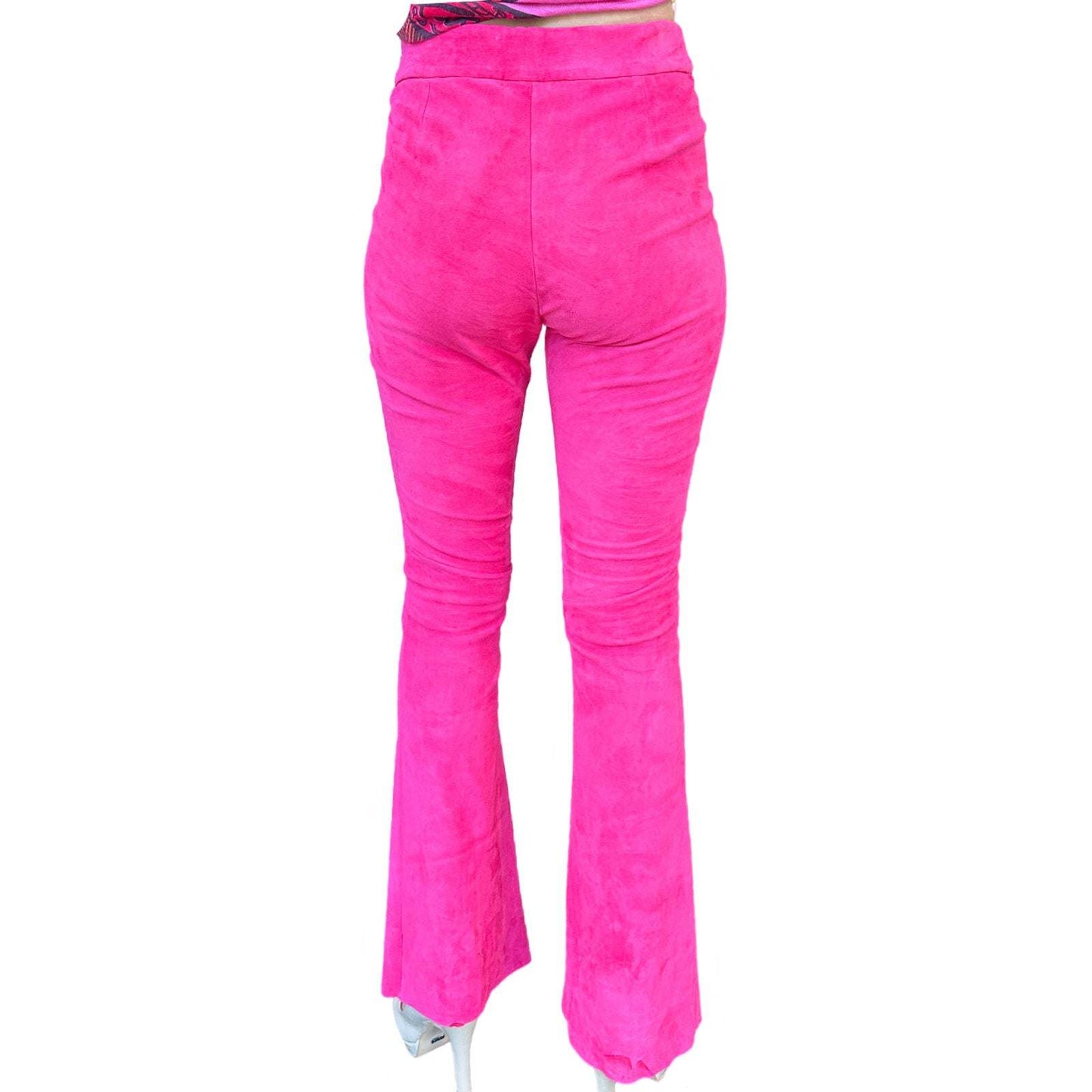 Lederhose mit Schlag aus Stretch-Lammleder, Pink, Maßkonfektion