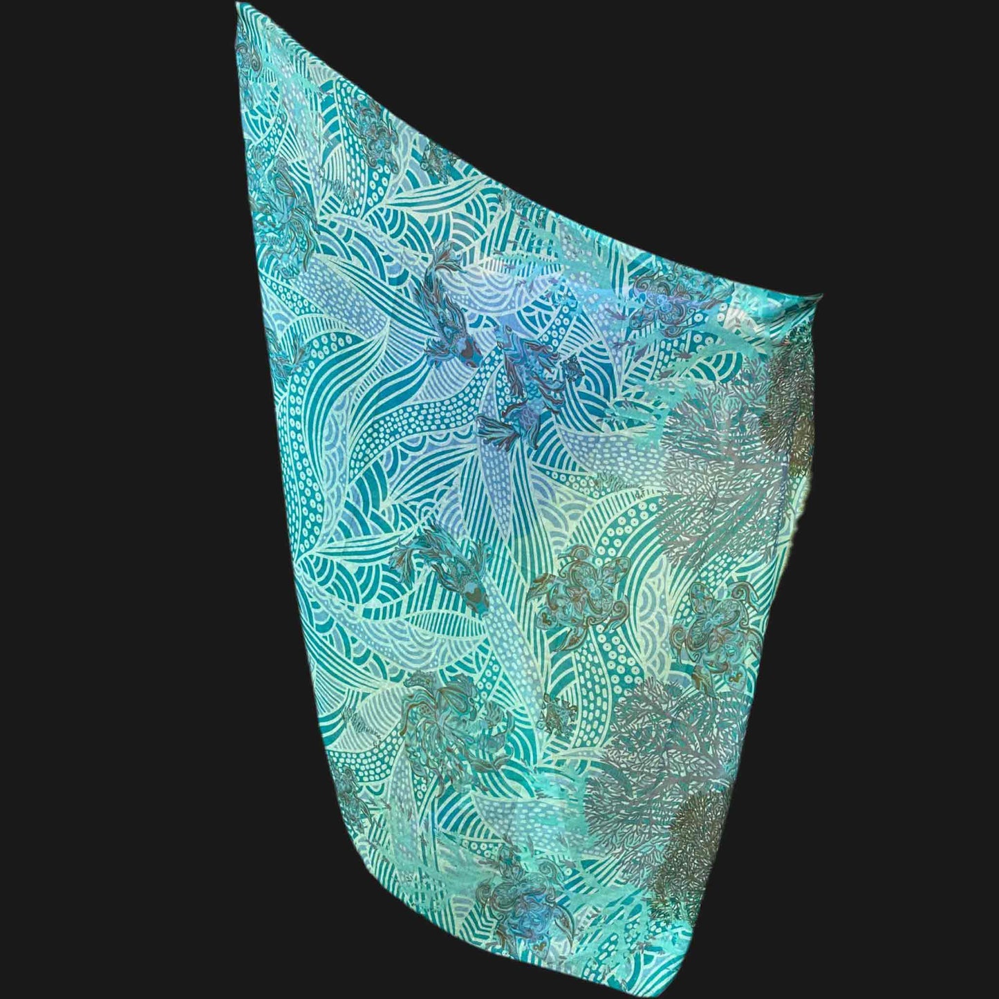 Schal Deep Ocean, feiner Kaschmir, XL 140x200cm, Motiv JUNGLE, Unikat