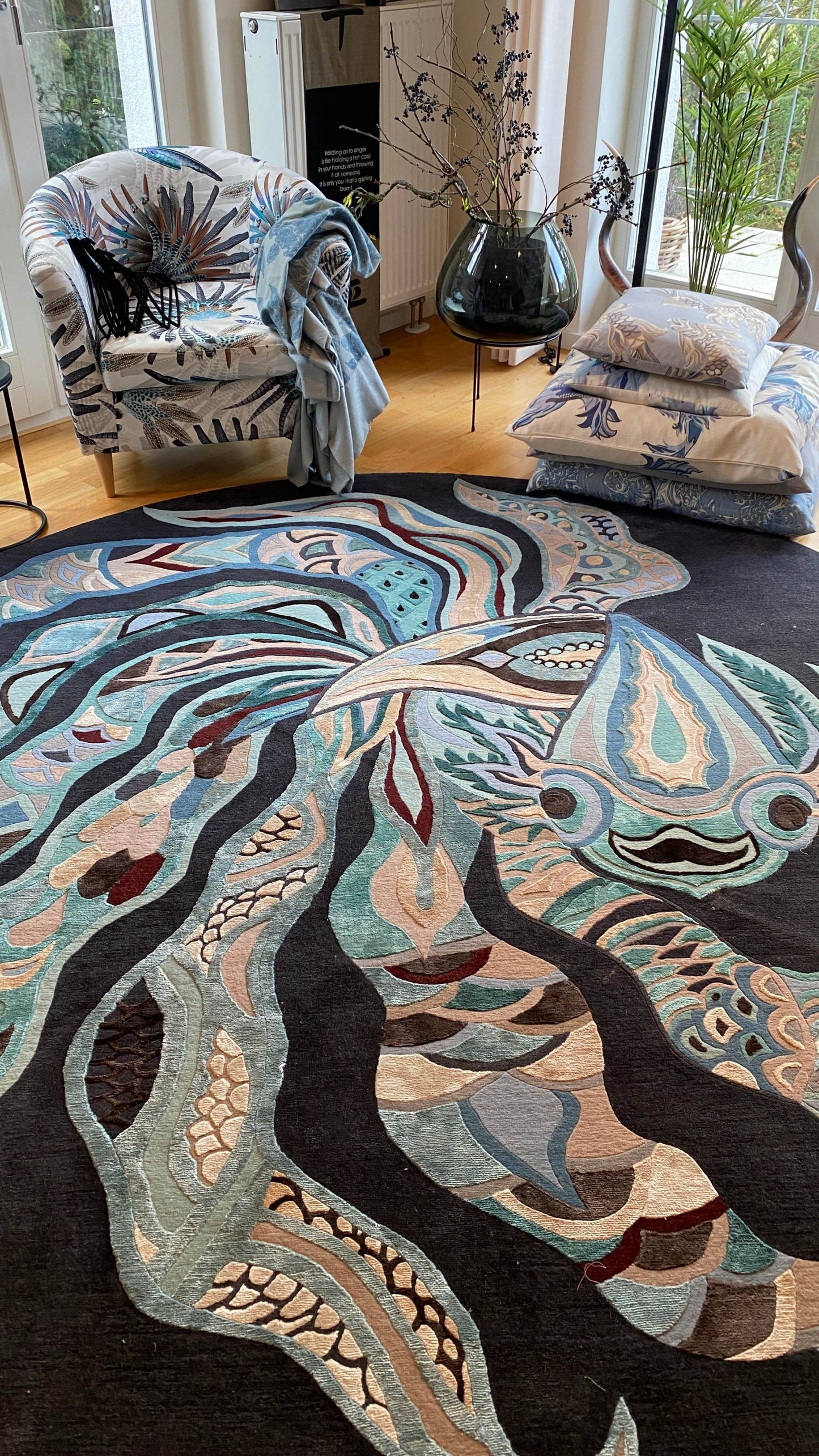 HAPPY FISH 1 - Unique carpet - Unique Designer Rug 260 cm - Knotting time approx. 270 days