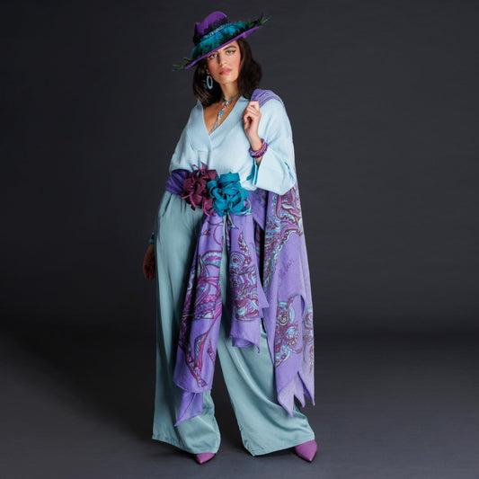 Cashmere stole cape “FLAMINGO GARDEN” LIMITED EDITION 3/6