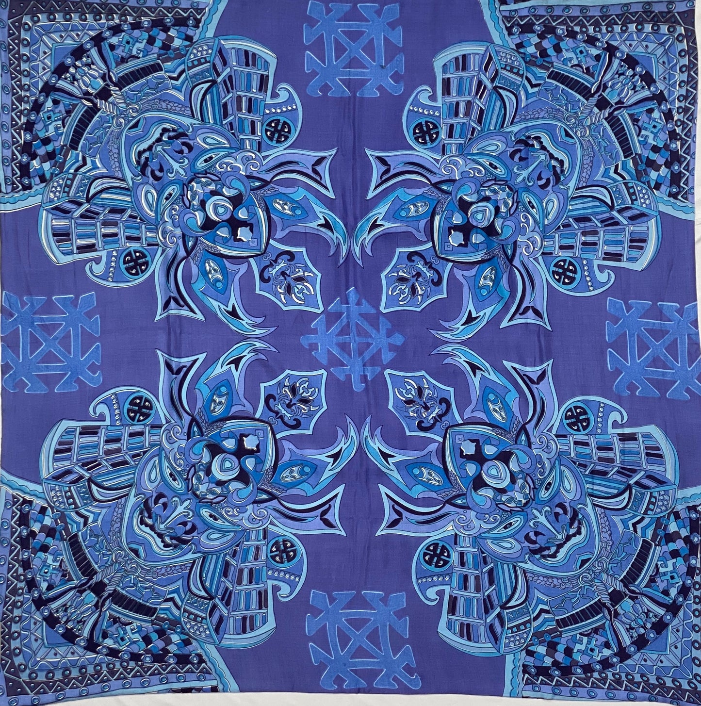 4 SAMURAIS- 150x150 XL Tuch/Stola -Seide Doubleface - Blau/türkis - Limited Edition #2