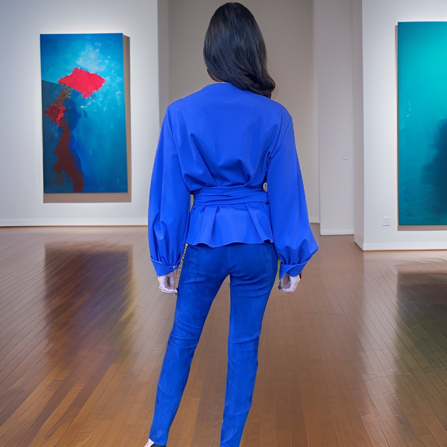 Wickelbluse aus Jersey, royalblau