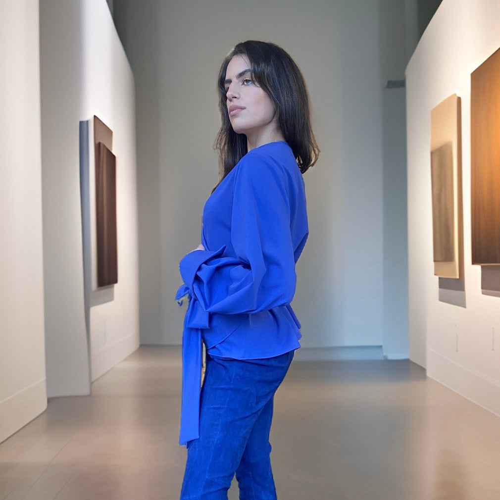 Wickelbluse aus Jersey, royalblau