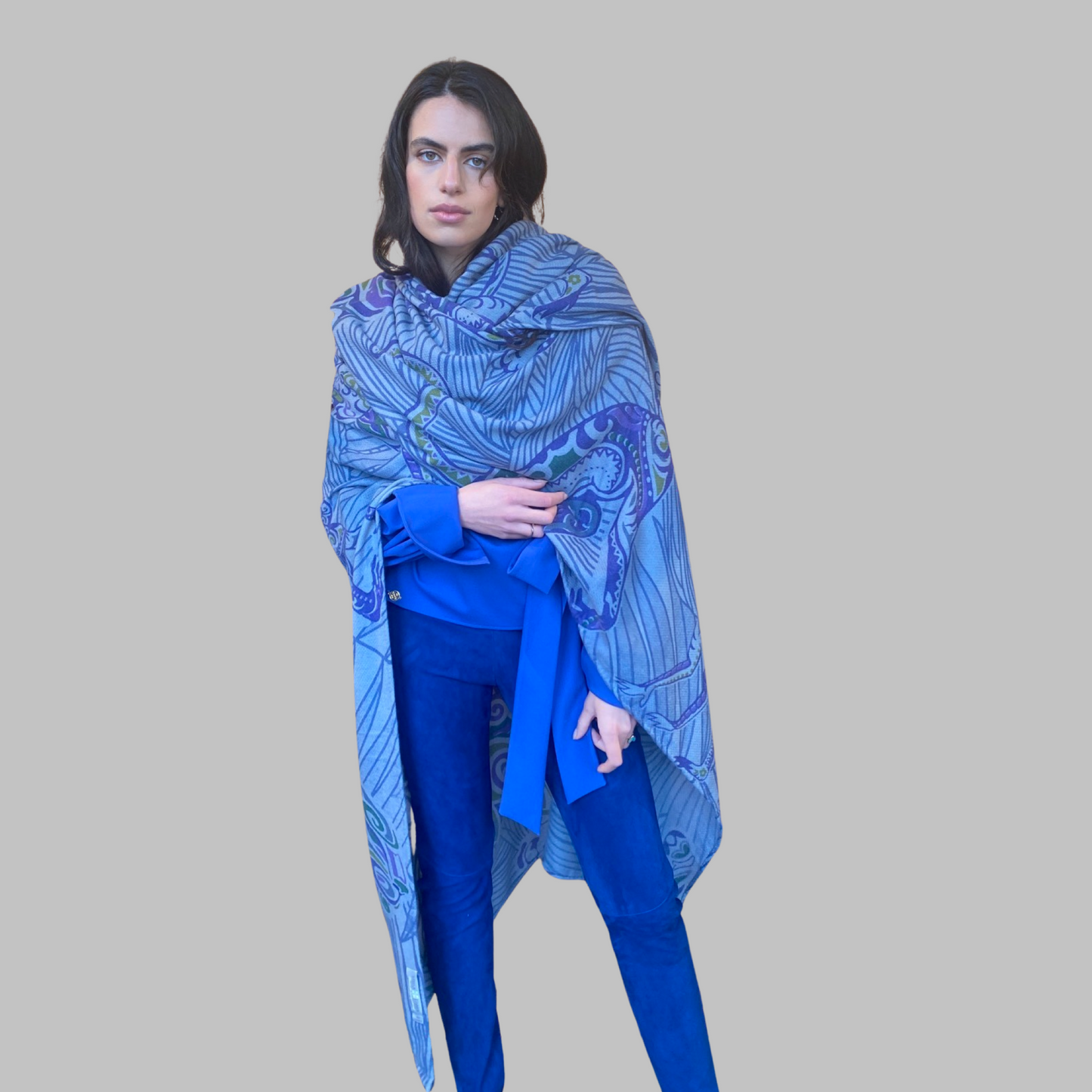 JUNGLE LOVE Kaschmir Cape/Stola, blue & gray, Unikat