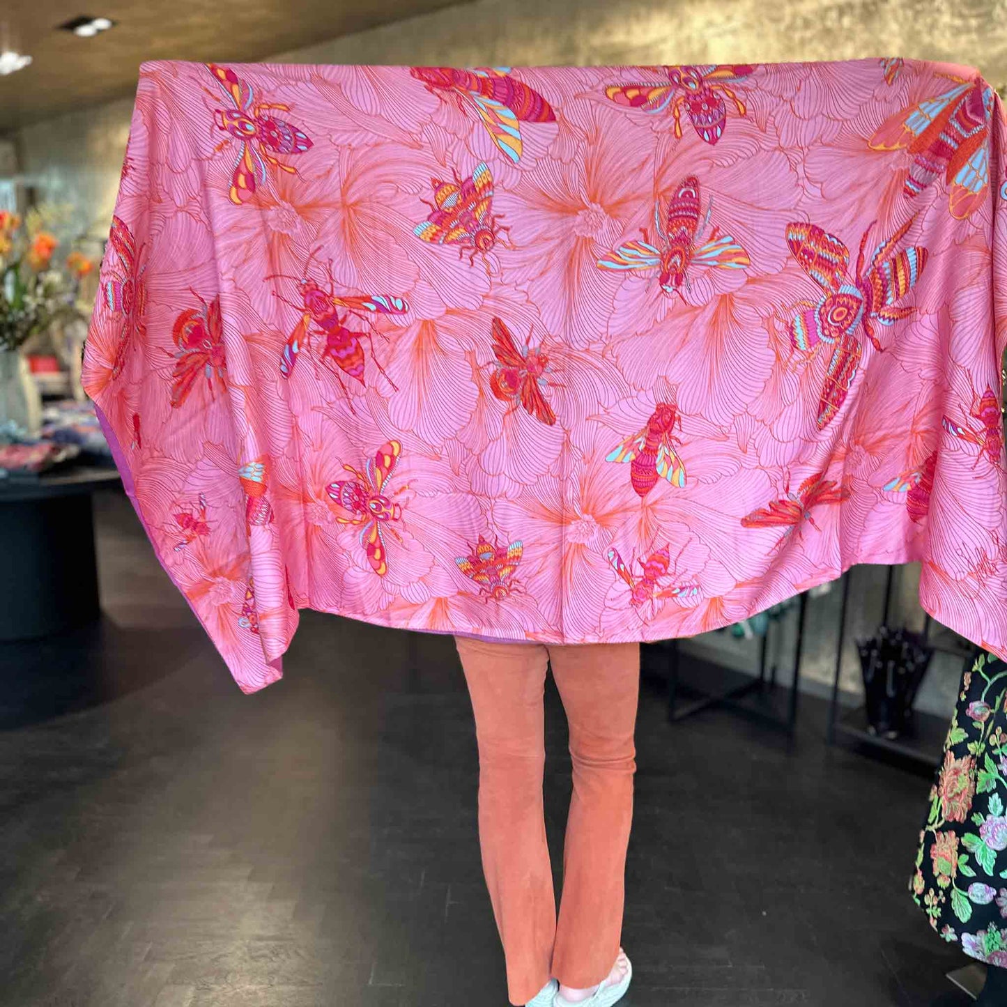 Schal JUST BEES, Kaschmir und Seide, double face, 100x200, orange-pink