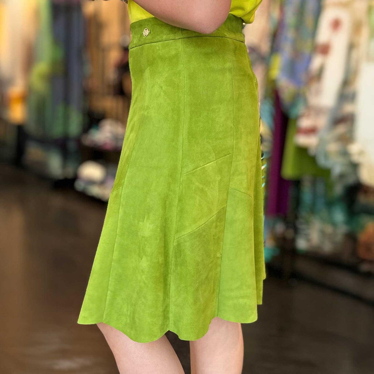 Lederrock aus Stretch-Lammleder, greenery, Maßkonfektion