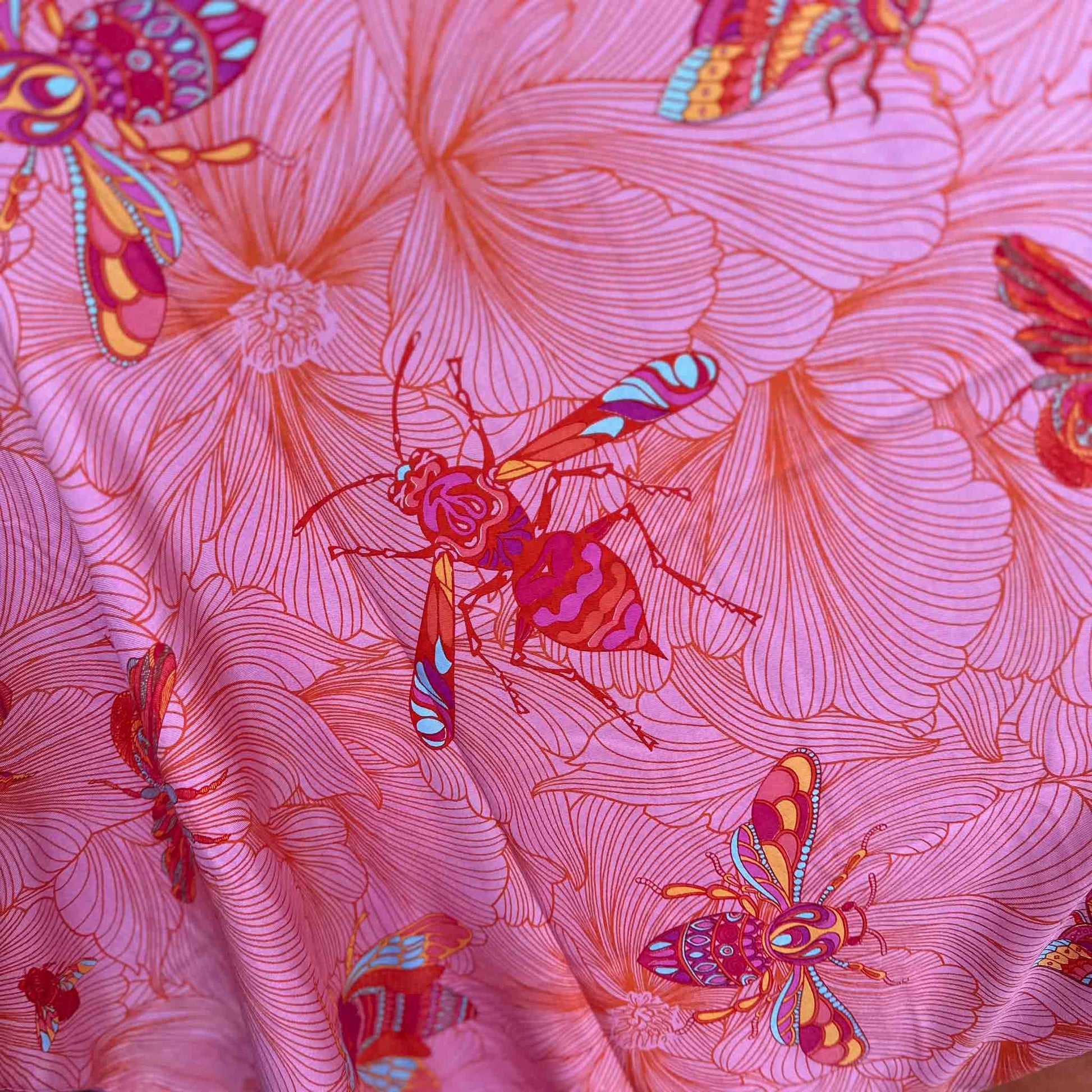 Schal JUST BEES, Kaschmir und Seide, double face, 100x200, orange-pink