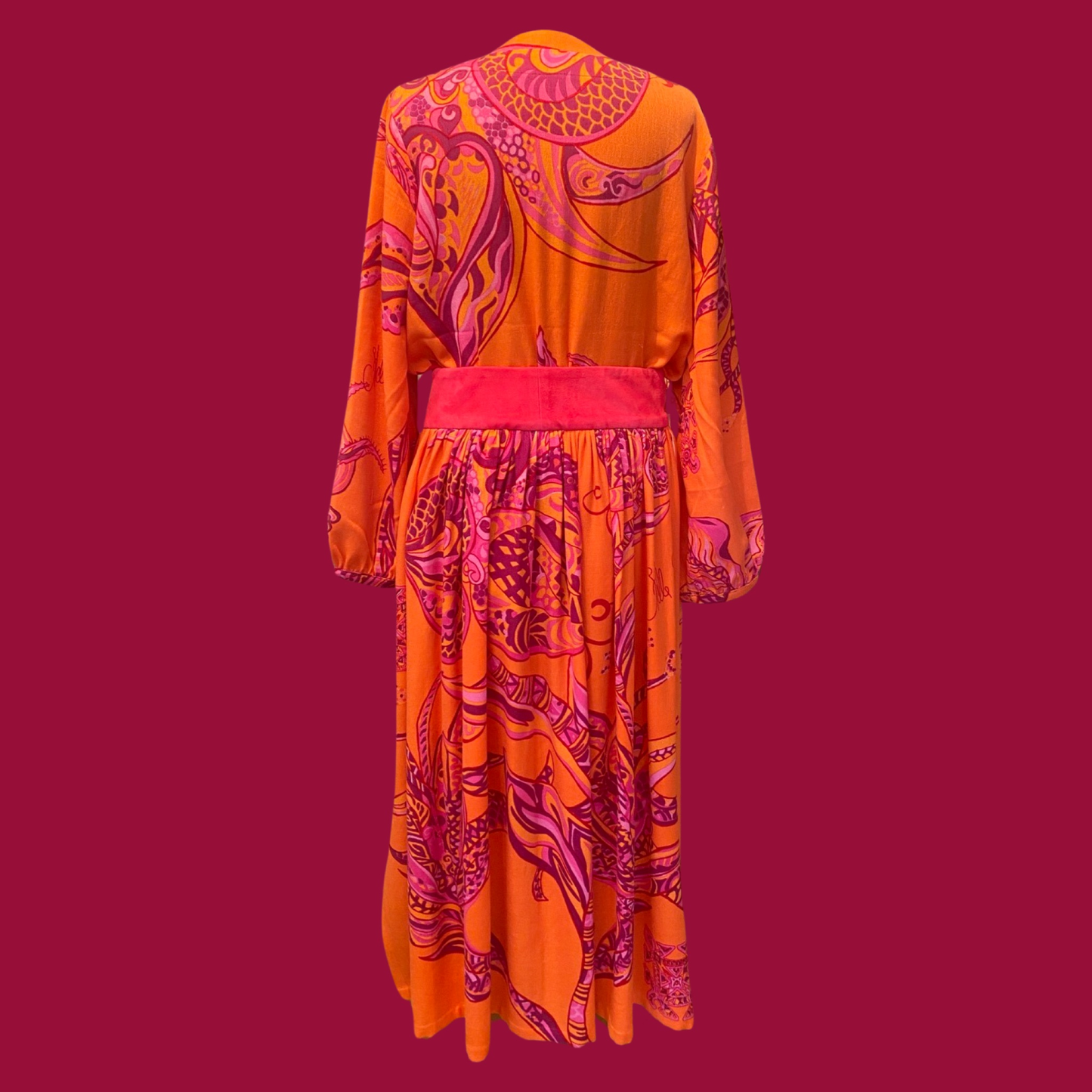 SOUL FLOWERS Maxi-Rock, orange & pink, Wolle-Seide, Unikat