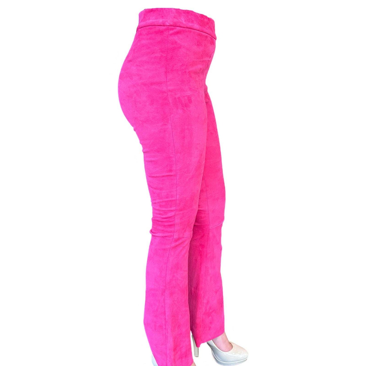Lederhose mit Schlag aus Stretch-Lammleder, Pink, Maßkonfektion