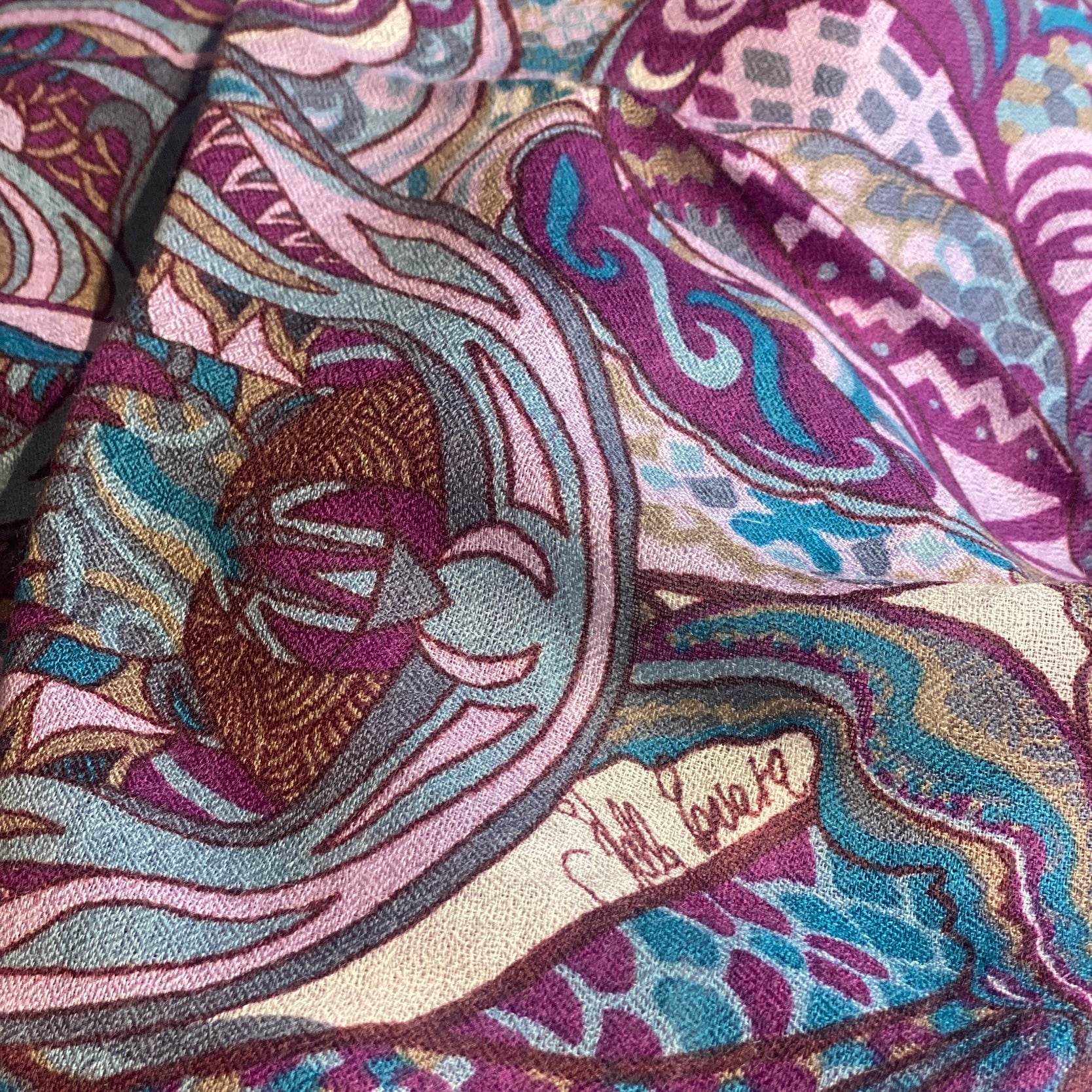 CHEETAH Kaschmir Tuch, plum & petrol, 80 x 80 cm, Limited Edition 3/5