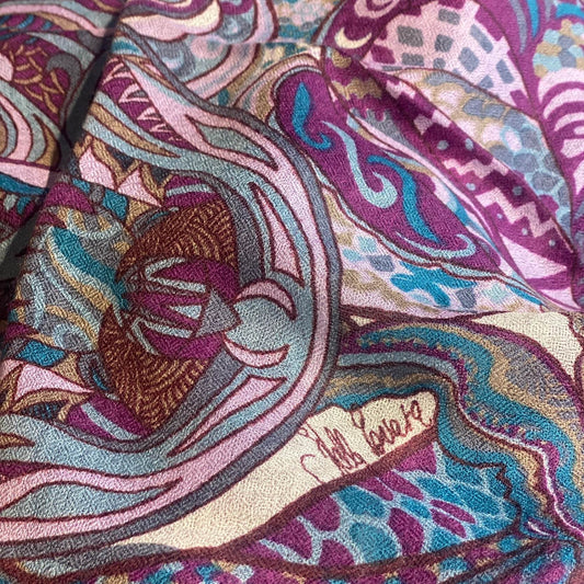 CHEETAH Kaschmir Tuch, plum & petrol, 80 x 80 cm, Limited Edition 3/5