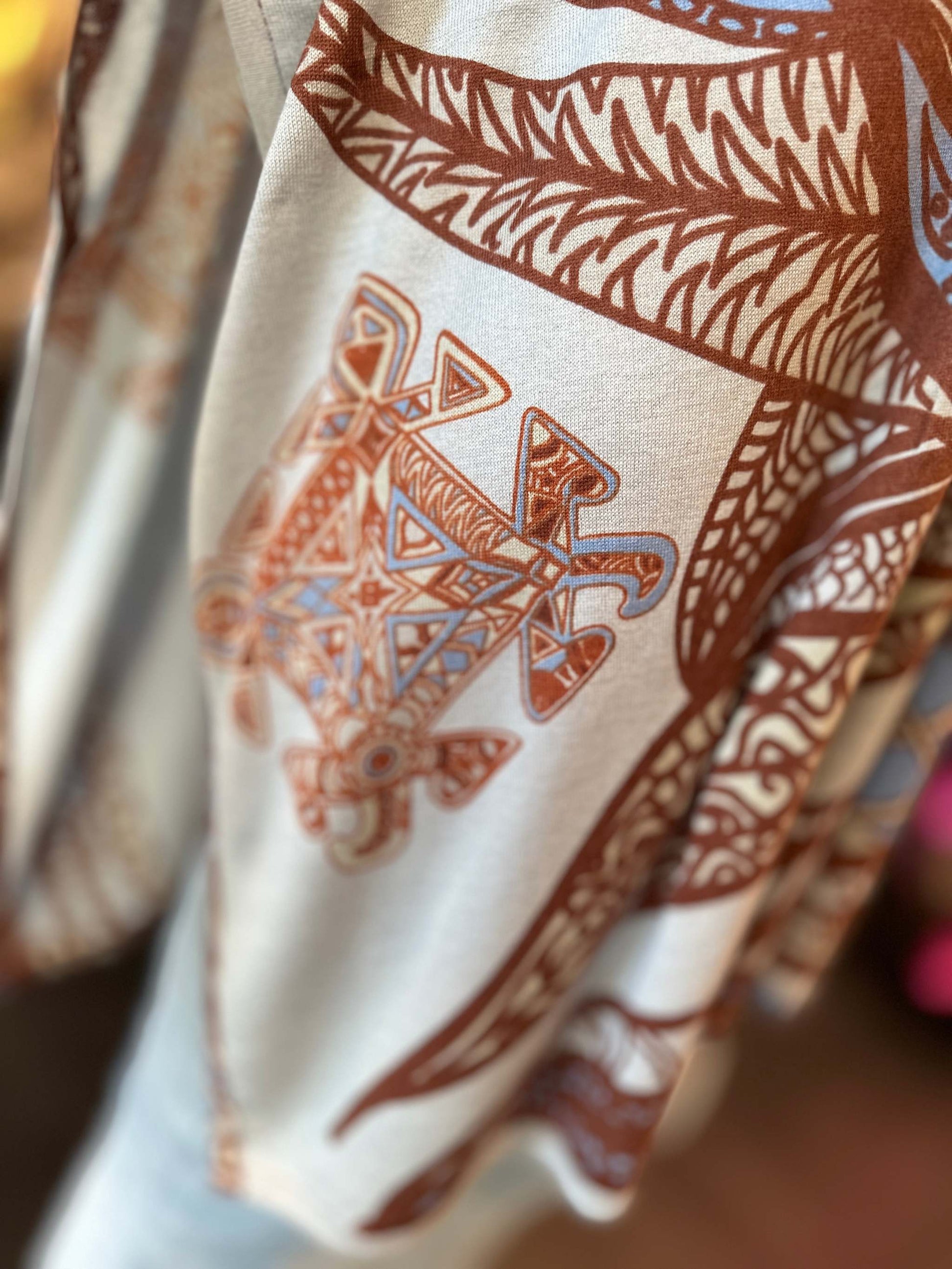 SOUL LEAVES Fein-Strick Kaschmir & Seide Poncho, bedruckt, UNIKAT