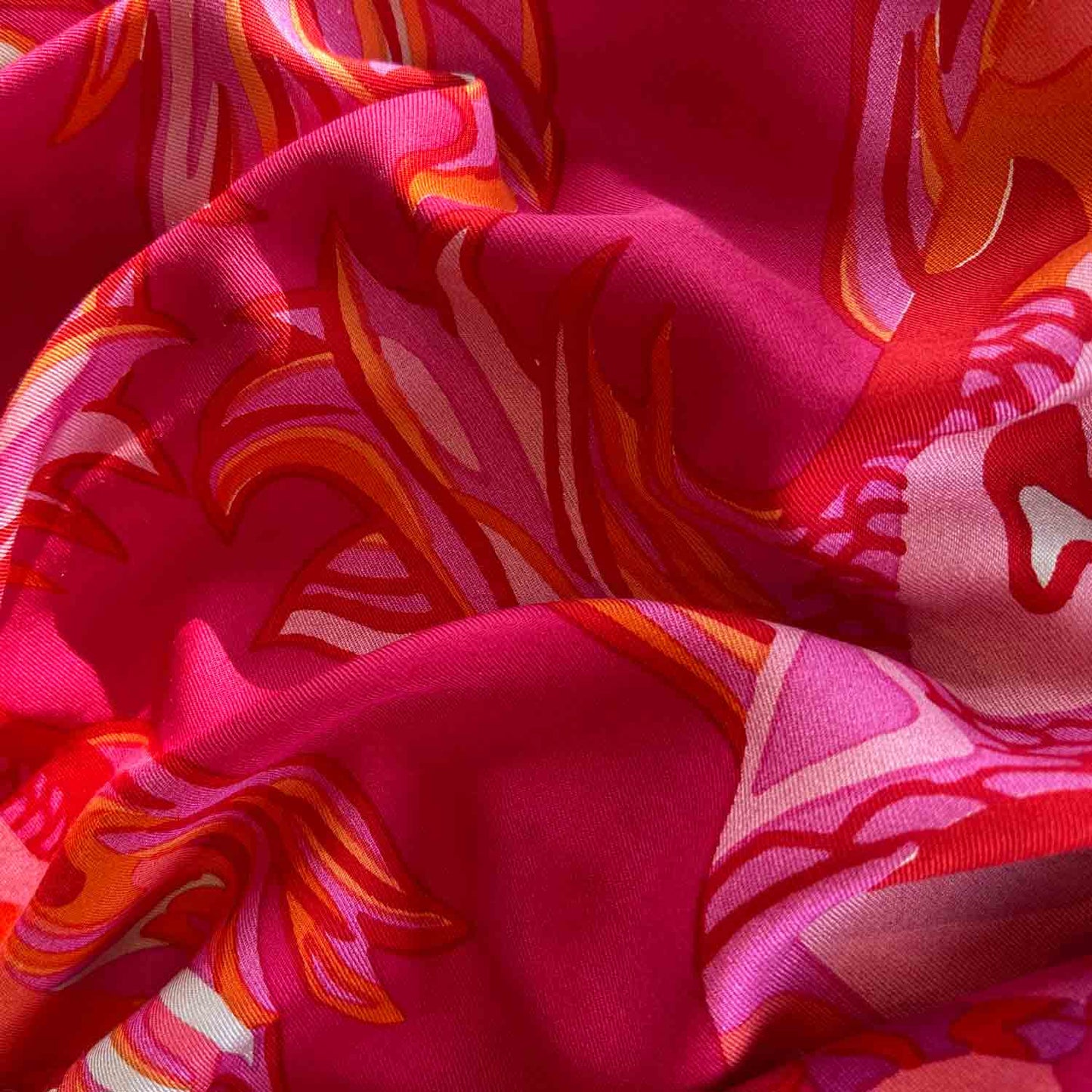 KOIS Schal doubleface, auf Seide bedruckt, 100x200, Rückseite 100% Kaschmir, Pink & Orange